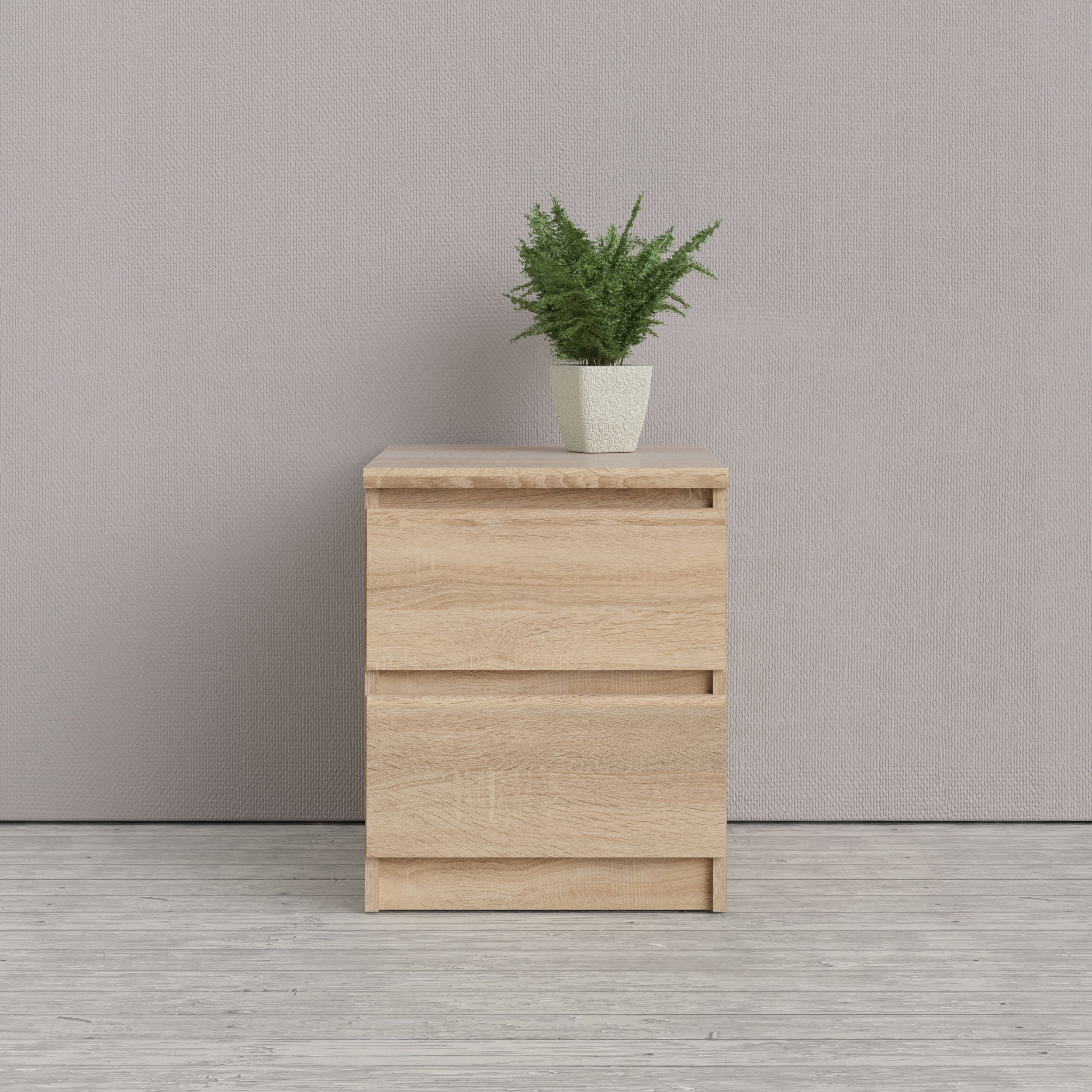 Esla Matt oak effect 2 Drawer Bedside table (H)500mm (W)400mm (D)500mm