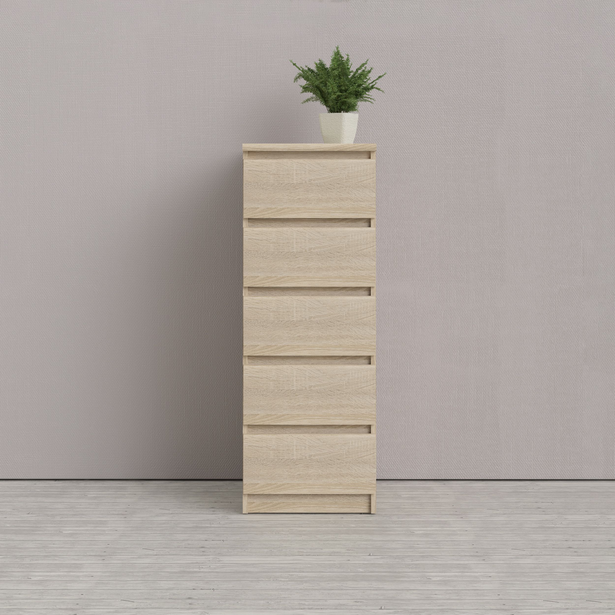 Esla Matt oak effect 5 Drawer Chest of drawers (H)1100mm (W)400mm (D)500mm