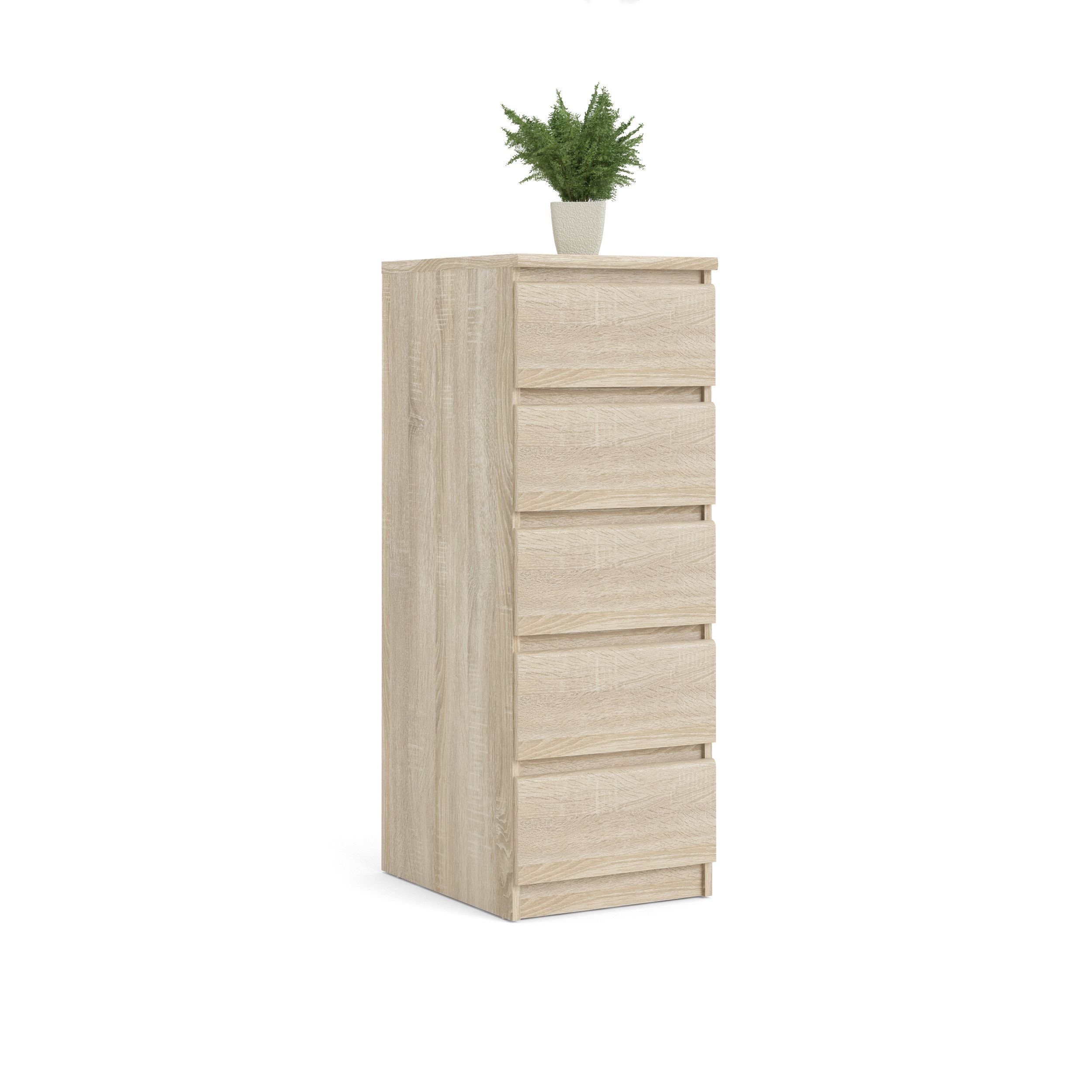 Esla Matt oak effect 5 Drawer Chest of drawers (H)1100mm (W)400mm (D)500mm