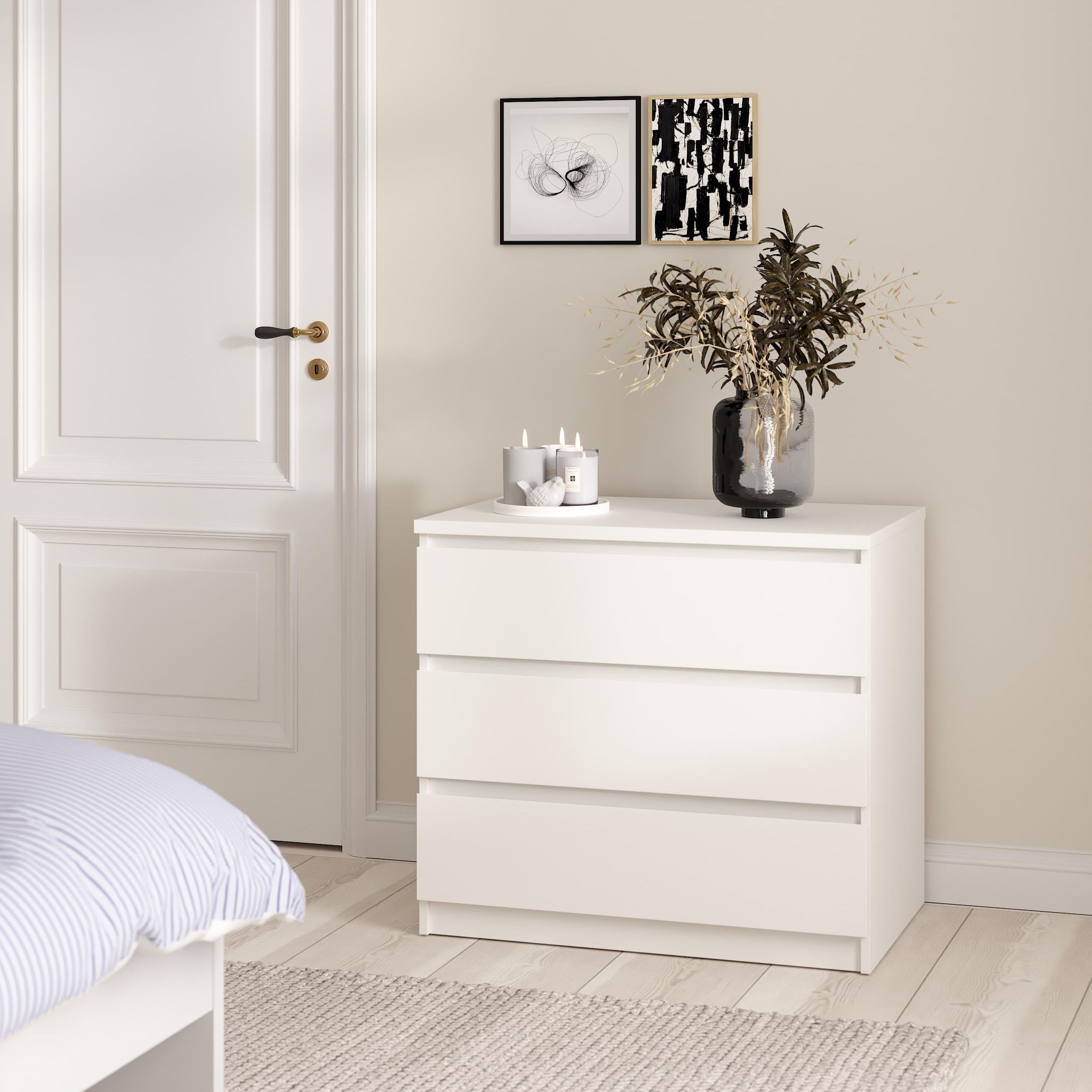 Esla Matt white no effect 3 Drawer Chest (H)701mm (W)770mm (D)500mm