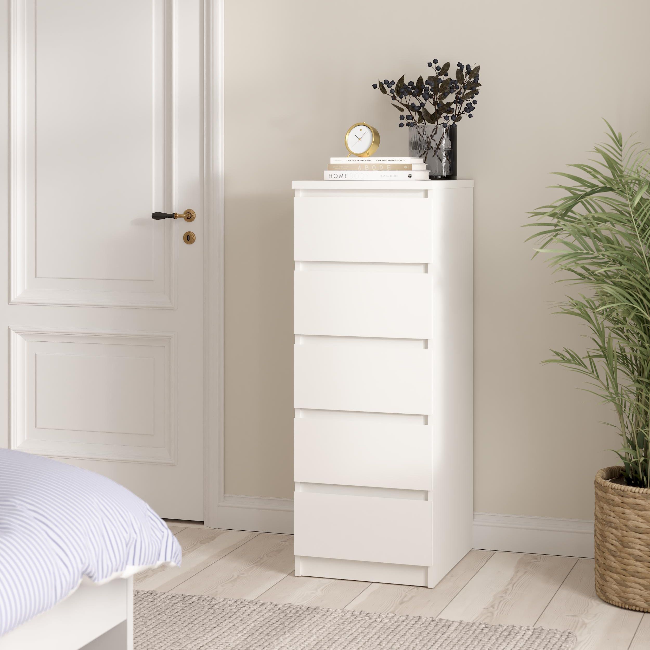 Esla Matt white no effect 5 Drawer Tall Chest (H)1113mm (W)404mm (D)500mm