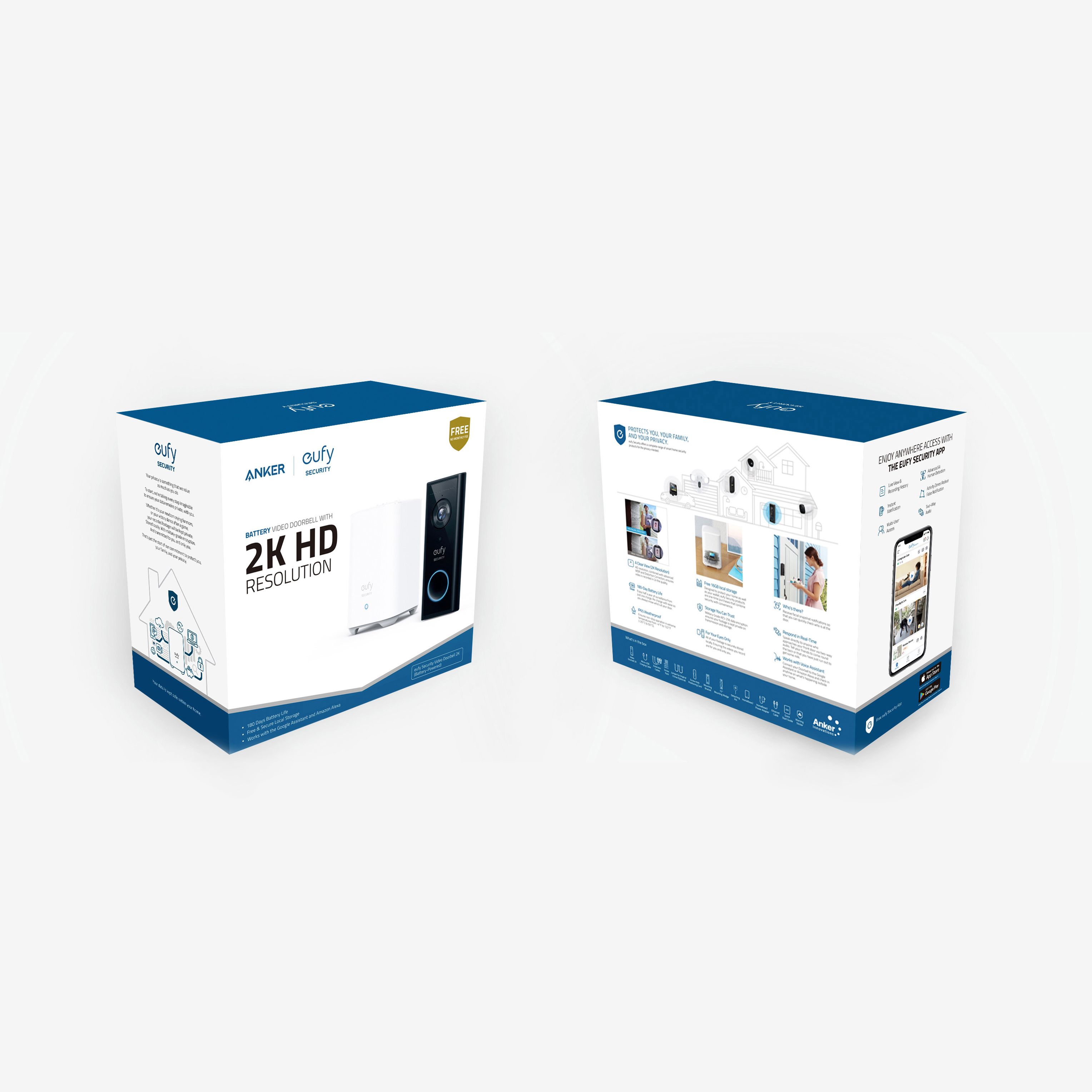 Eufy Black Wireless Video doorbell with homebase