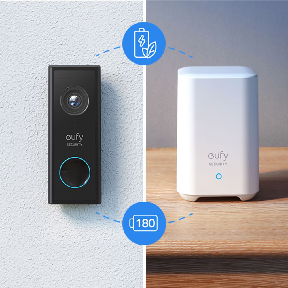 Eufy Black Wireless Video doorbell with homebase