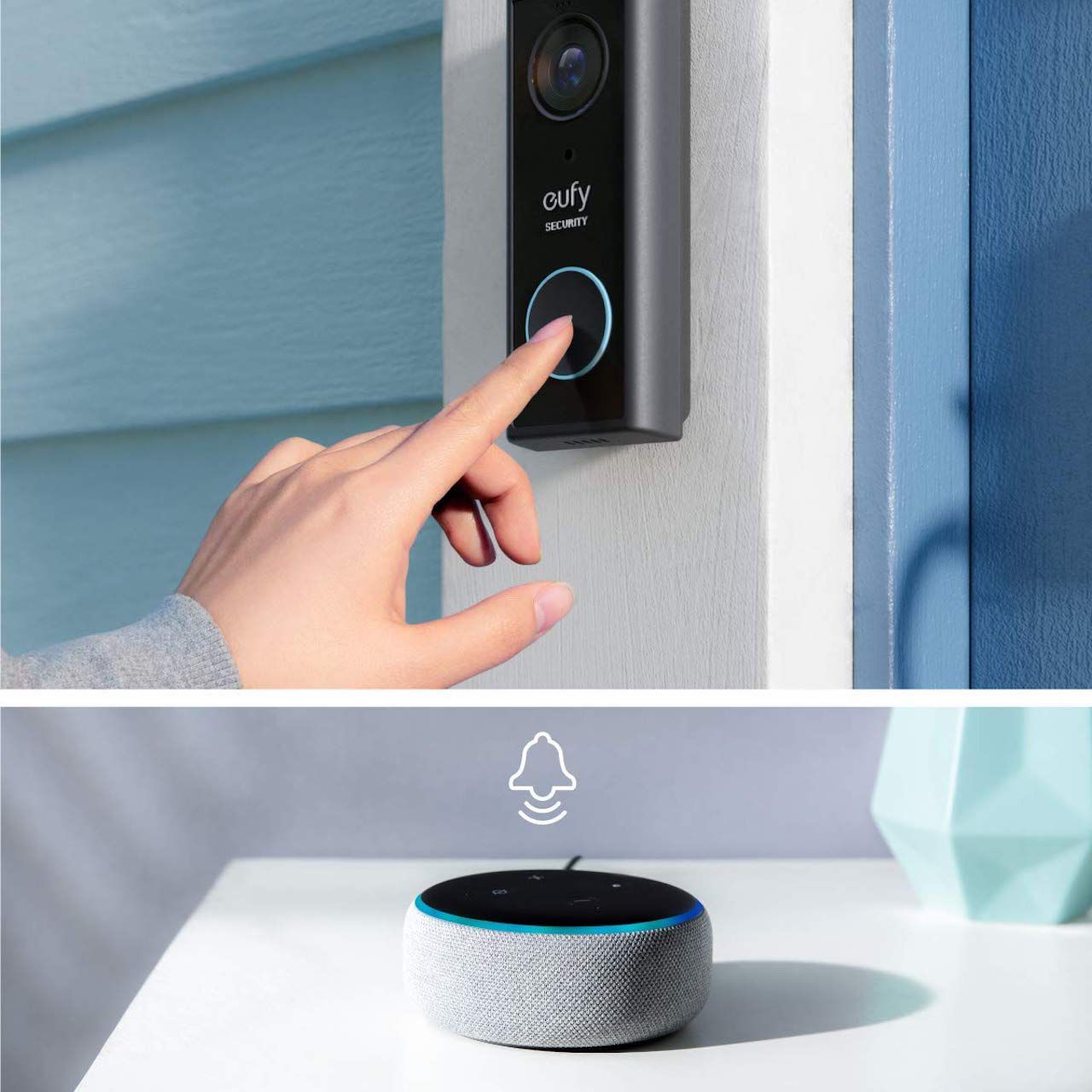 Eufy Black Wireless Video doorbell with homebase