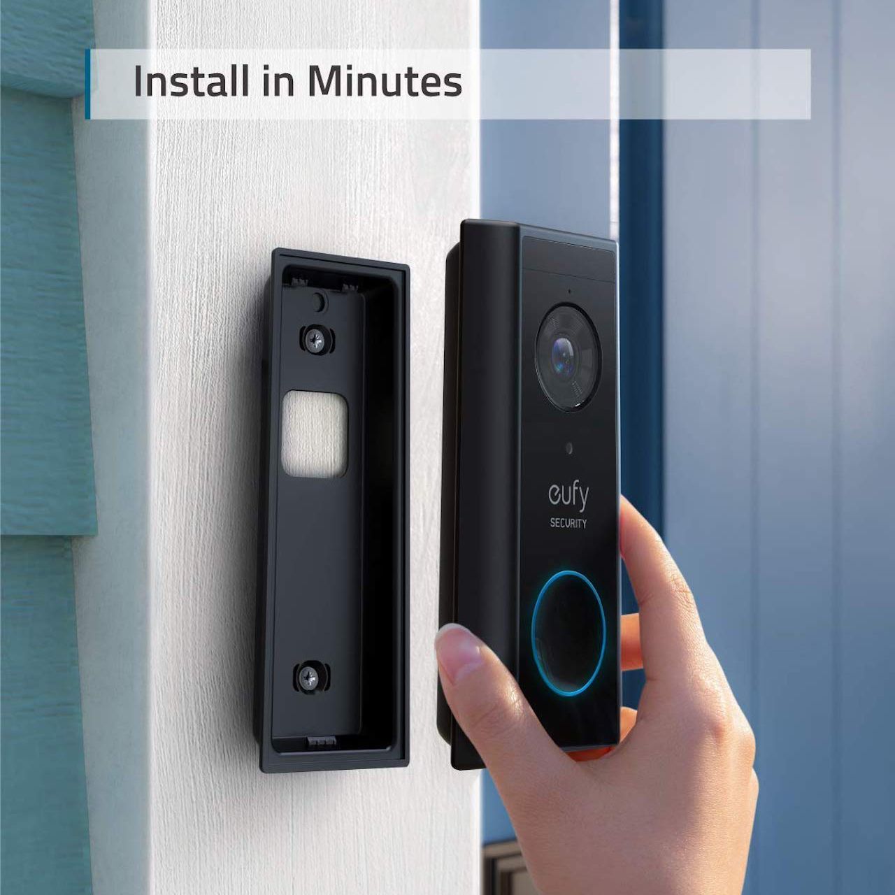 Eufy Black Wireless Video doorbell with homebase