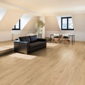 Eurohome Water Resistant Tan Brown Oak effect Laminate Flooring, 2.22m² Pack of 9