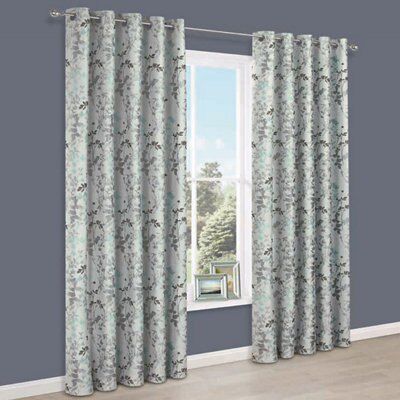 Evania Duck egg Floral Lined Eyelet Curtains (W)167cm (L)228cm, Pair