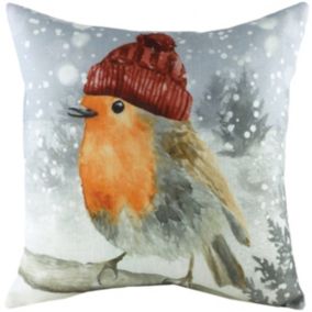 Evans Lichfield Multicolour Snowy Robin Indoor Christmas Cushion (L)43cm x (W)43cm