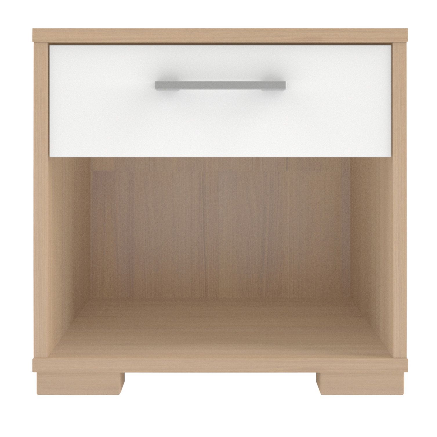 Evie Matt & high gloss white oak effect 1 Drawer Bedside chest (H)393mm (W)402mm (D)342mm
