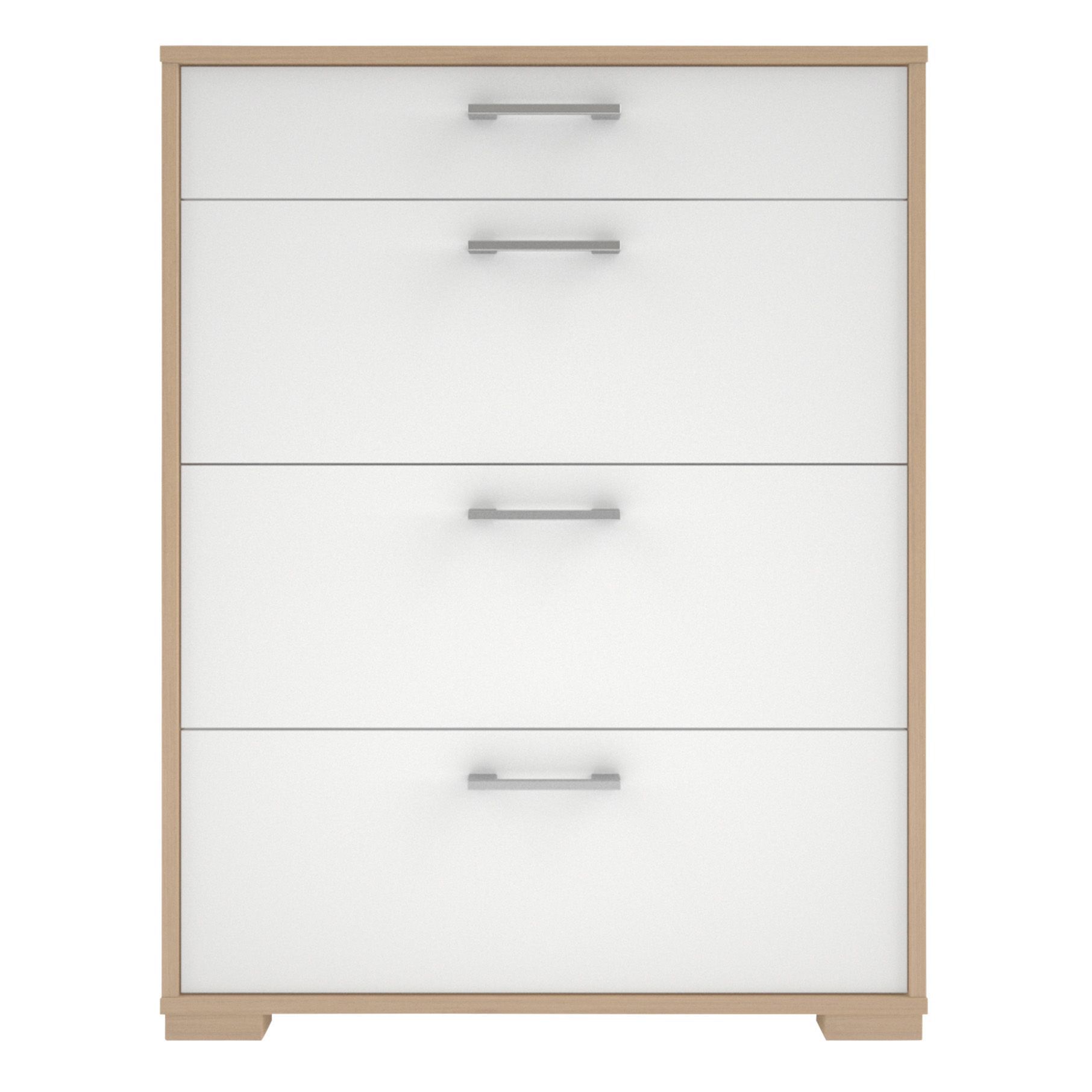 Evie Matt & high gloss white oak effect 4 Drawer Chest of drawers (H)910mm (W)702mm (D)395mm