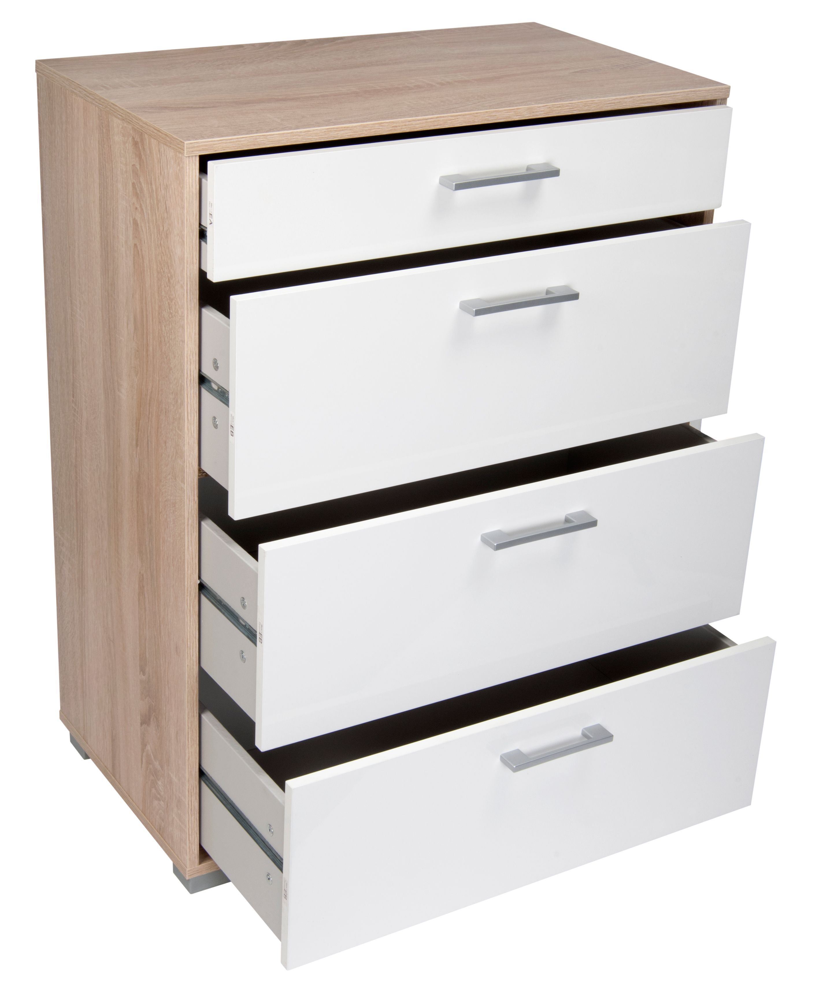 Evie Matt & high gloss white oak effect 4 Drawer Chest of drawers (H)910mm (W)702mm (D)395mm