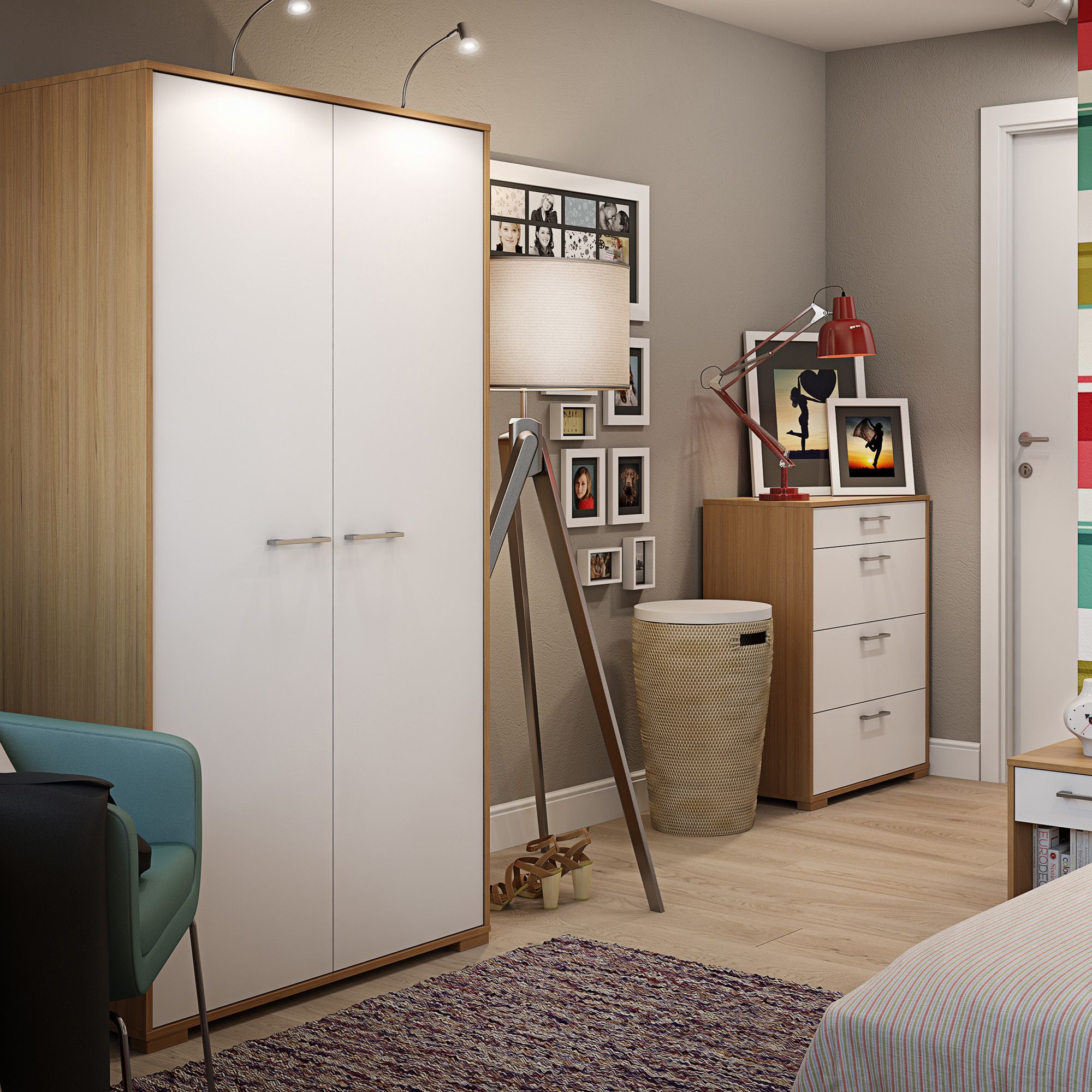 Evie Matt & high gloss white oak effect 4 Drawer Chest of drawers (H)910mm (W)702mm (D)395mm
