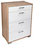 Evie Matt & high gloss white oak effect 4 Drawer Chest of drawers (H)910mm (W)702mm (D)395mm