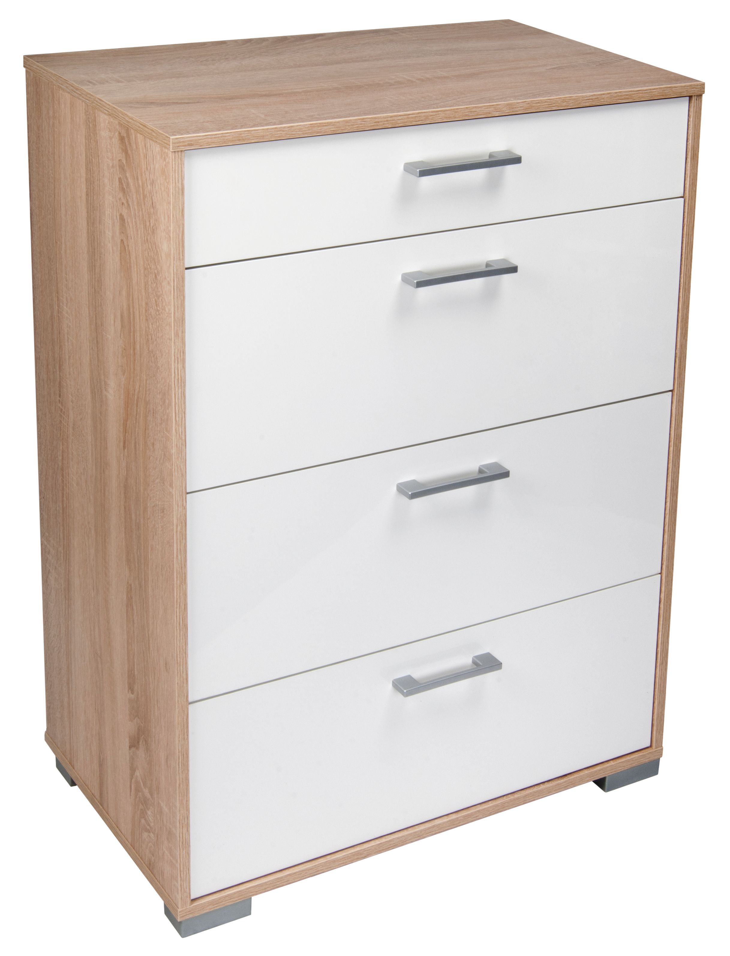 Evie Matt & high gloss white oak effect 4 Drawer Chest of drawers (H)910mm (W)702mm (D)395mm