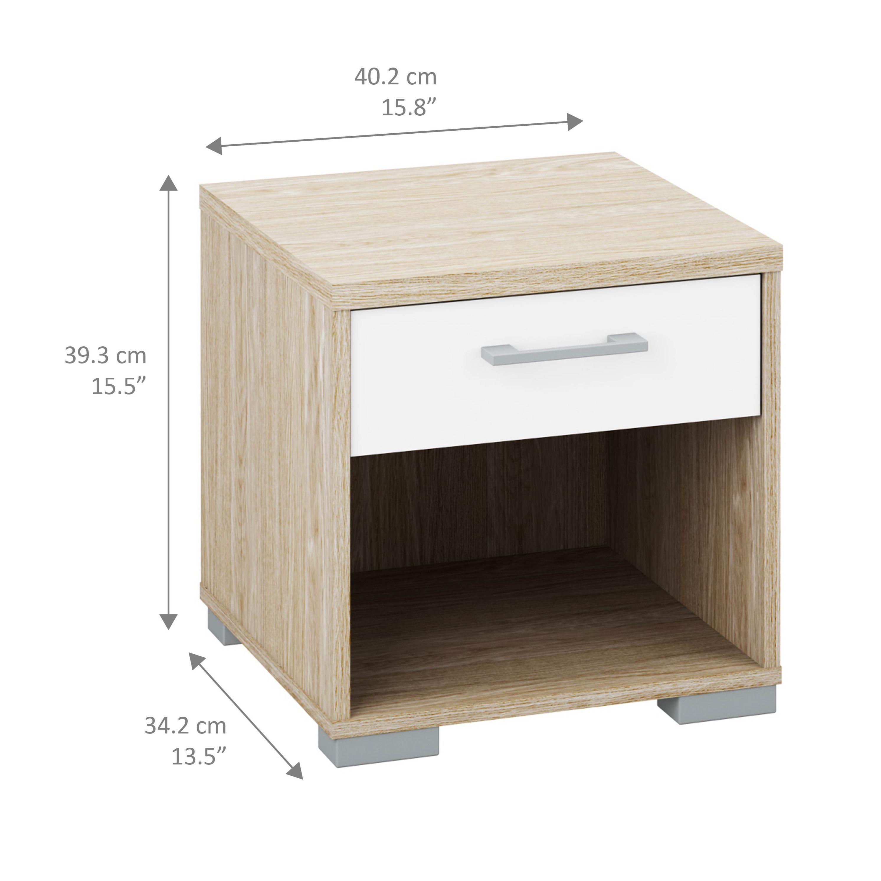 Evie White oak effect 1 Drawer Bedside chest (H)393mm (W)402mm (D)342mm