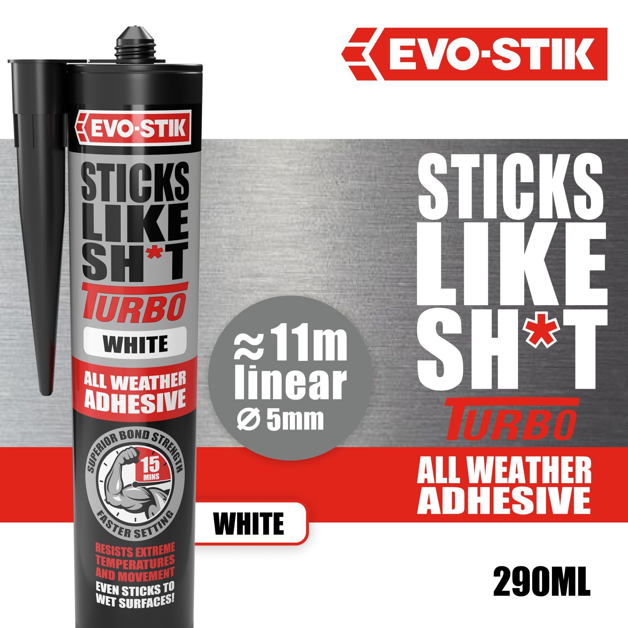 Evo-Stik Sticks Like Sh*t Turbo White Waterproof Grab adhesive, Volume 290ml
