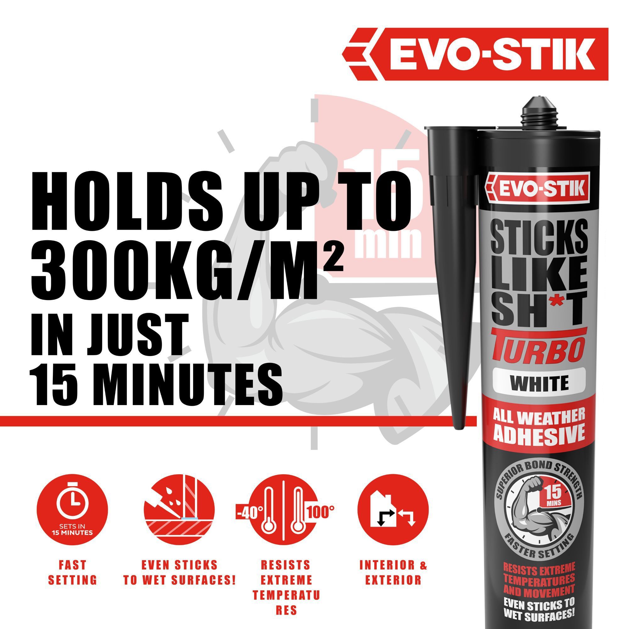 Evo-Stik Sticks Like Sh*t Turbo White Waterproof Grab adhesive, Volume 290ml