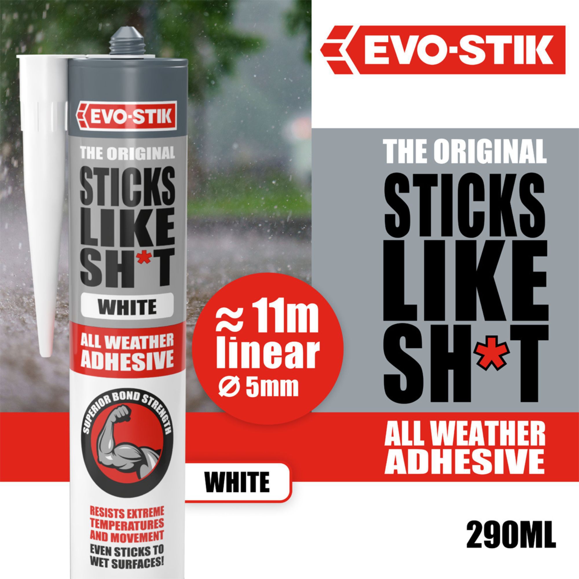 Evo-Stik Sticks Like Sh*t White Water resistant Grab adhesive, Volume 290ml