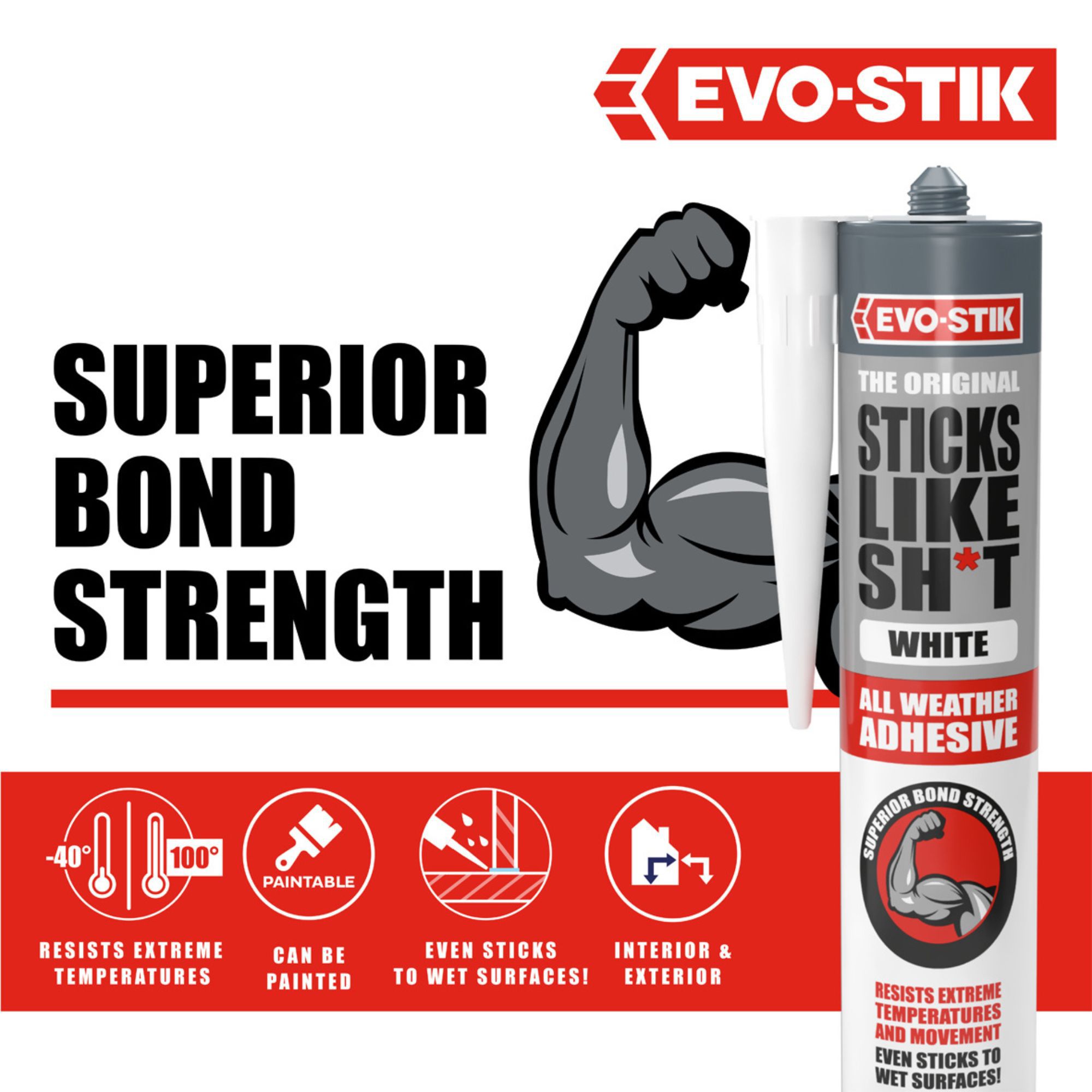 Evo-Stik Sticks Like Sh*t White Water resistant Grab adhesive, Volume 290ml