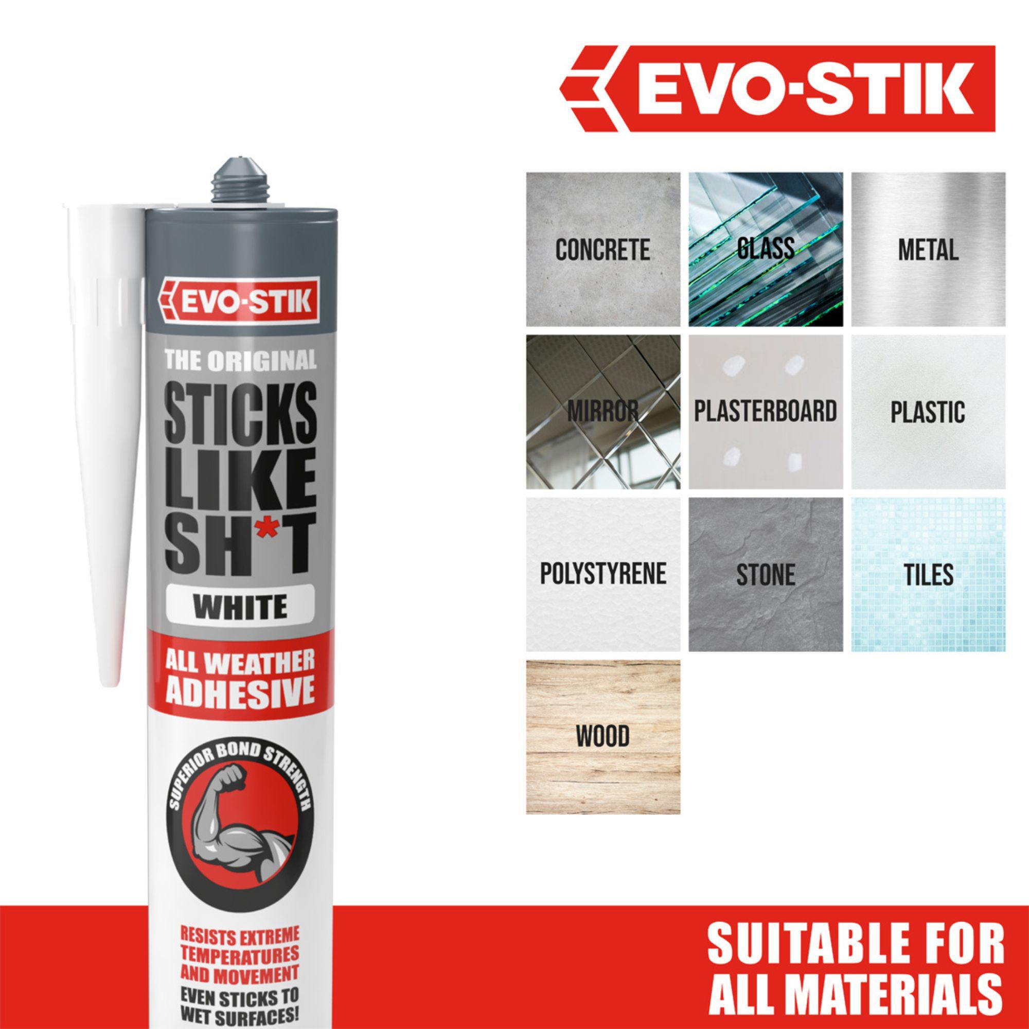 Evo-Stik Sticks Like Sh*t White Water resistant Grab adhesive, Volume 290ml