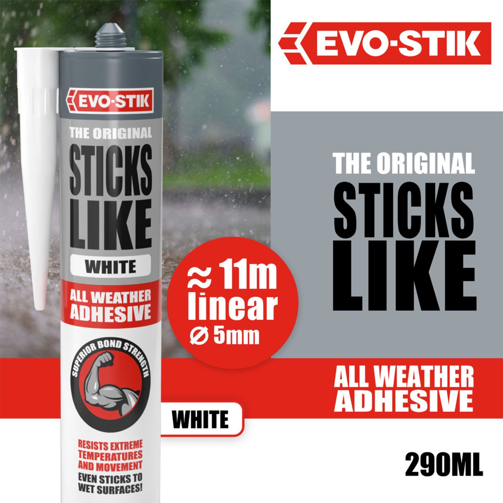 Evo-Stik Sticks Like White Weatherproof Grab adhesive, Volume 290ml