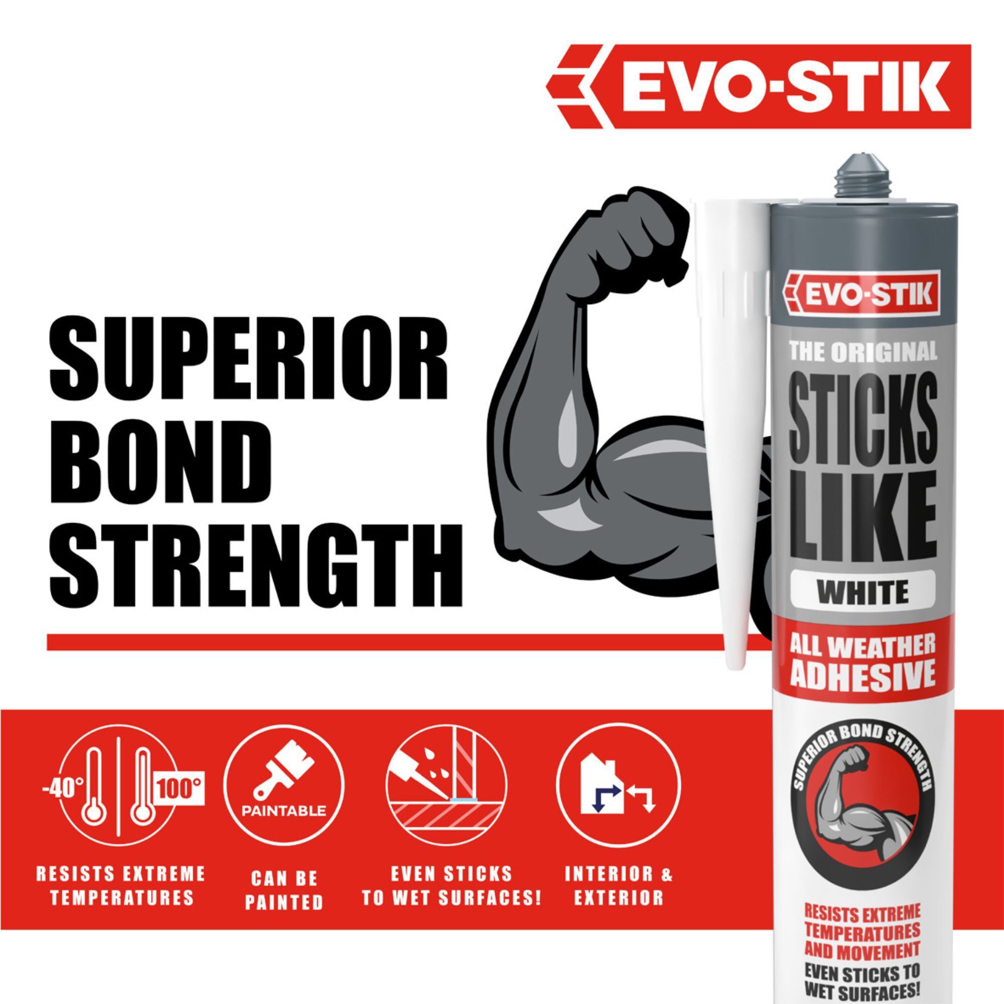 Evo-Stik Sticks Like White Weatherproof Grab adhesive, Volume 290ml