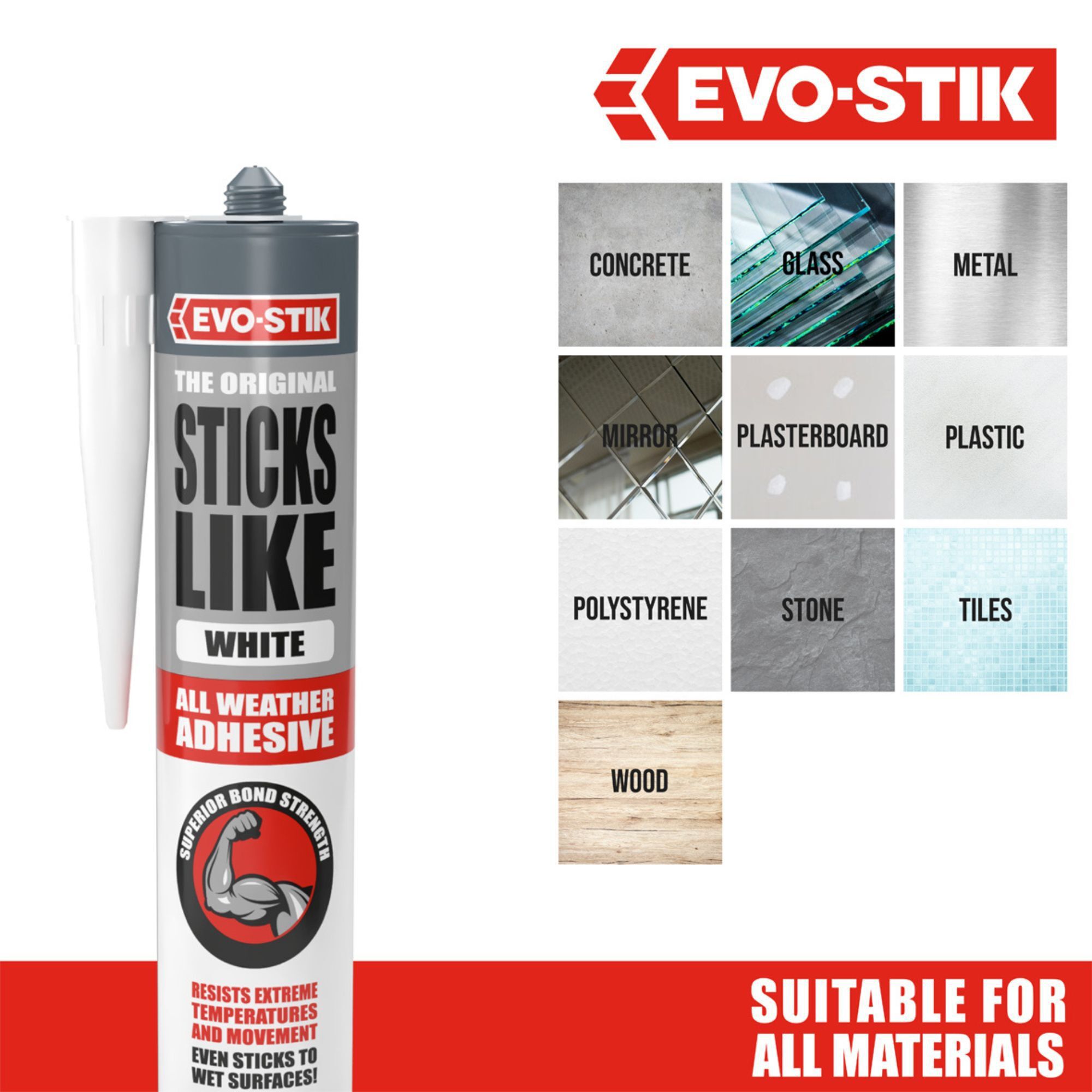 Evo-Stik Sticks Like White Weatherproof Grab adhesive, Volume 290ml