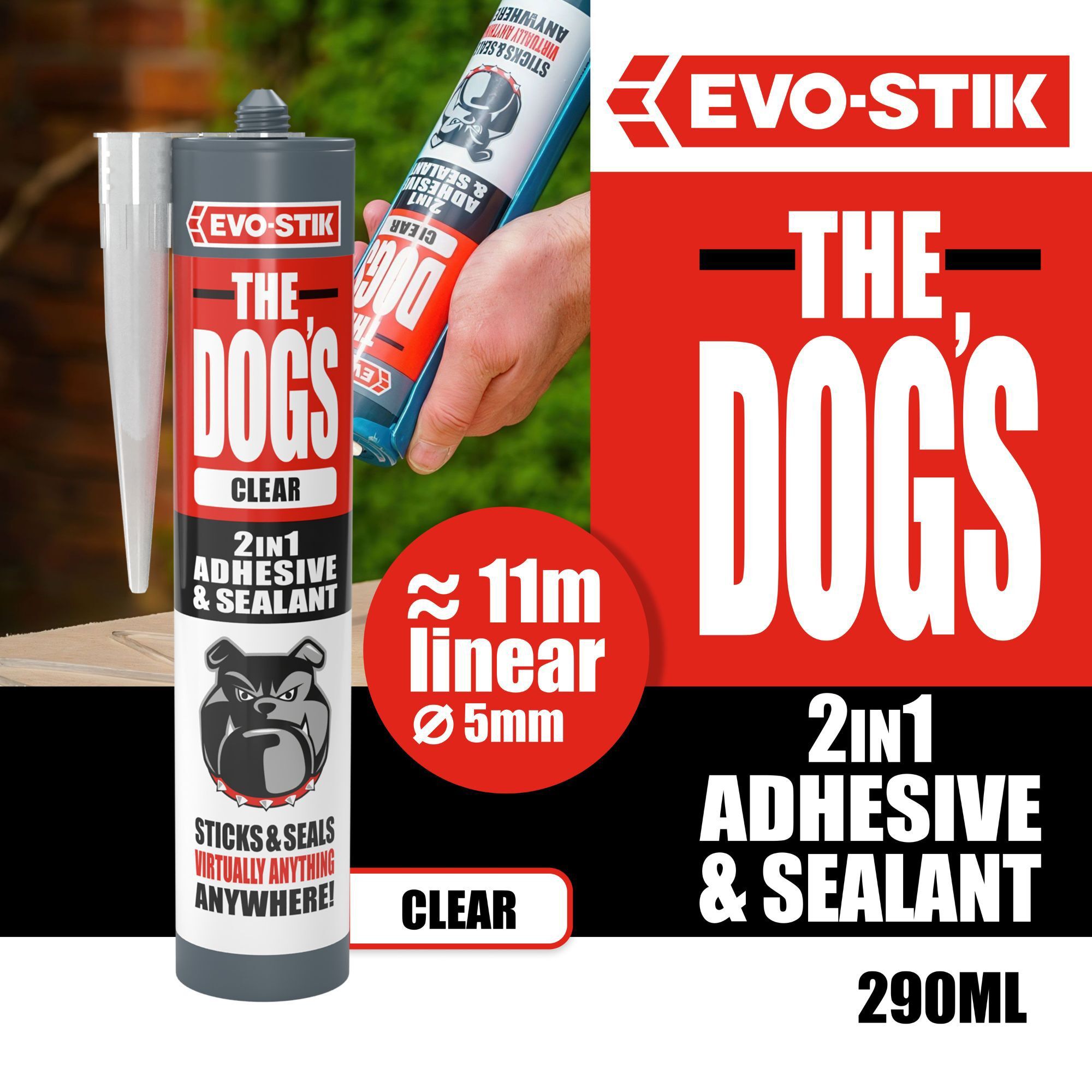 Evo-Stik The Dog's Clear Weatherproof Skirting board Grab adhesive & sealant, Volume 290ml