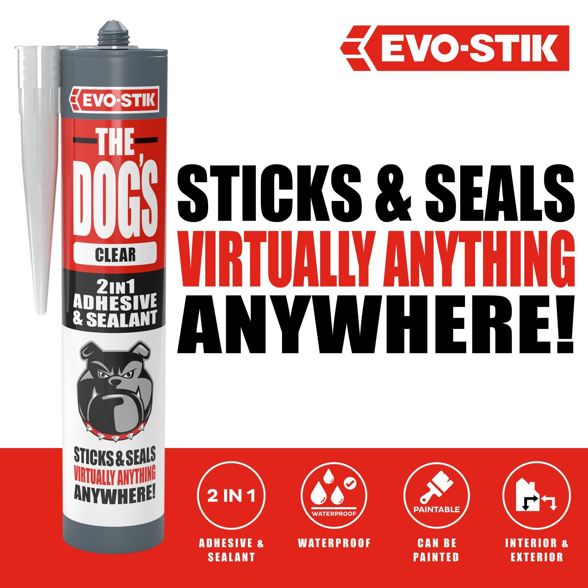 Evo-Stik The Dog's Clear Weatherproof Skirting board Grab adhesive & sealant, Volume 290ml