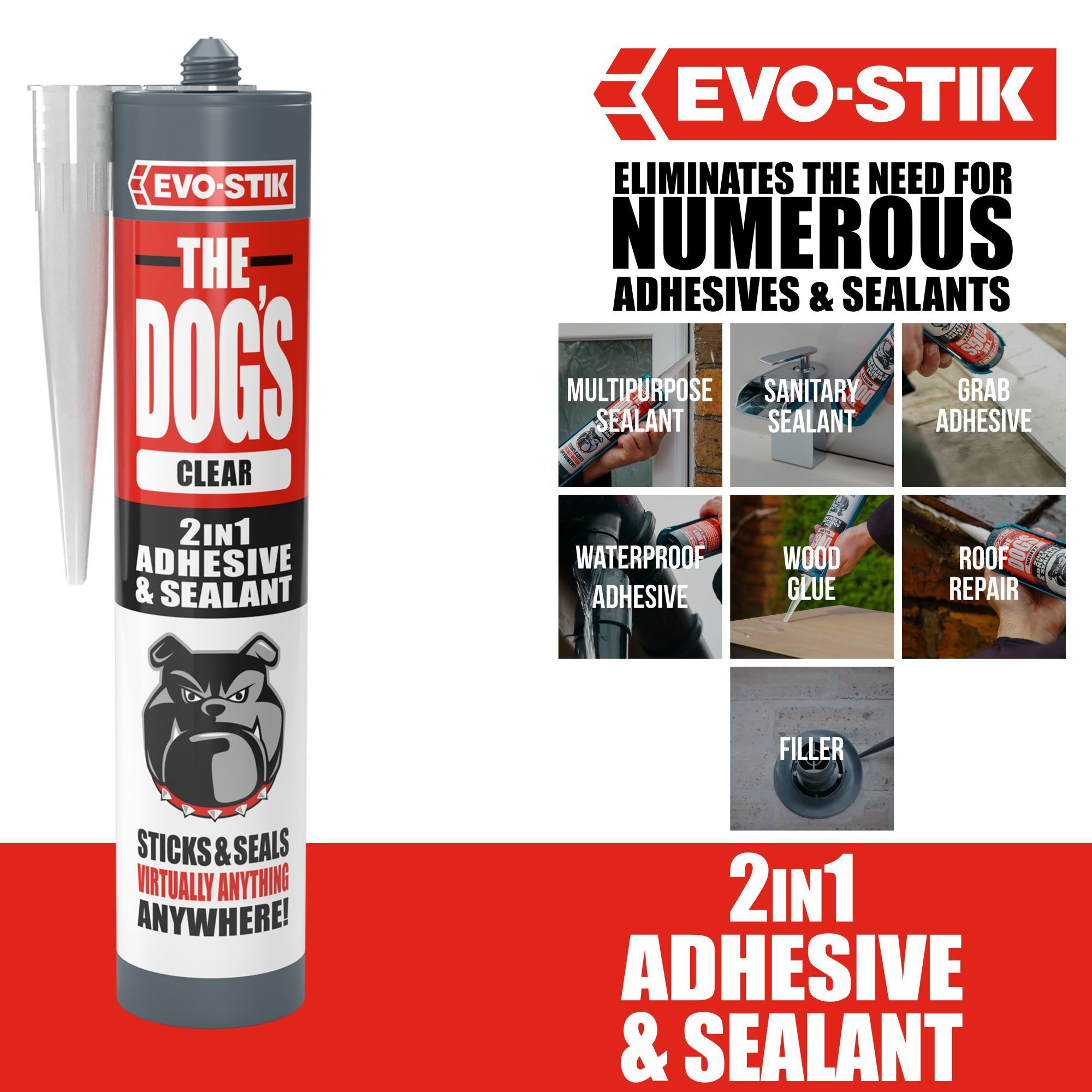 Evo-Stik The Dog's Clear Weatherproof Skirting board Grab adhesive & sealant, Volume 290ml