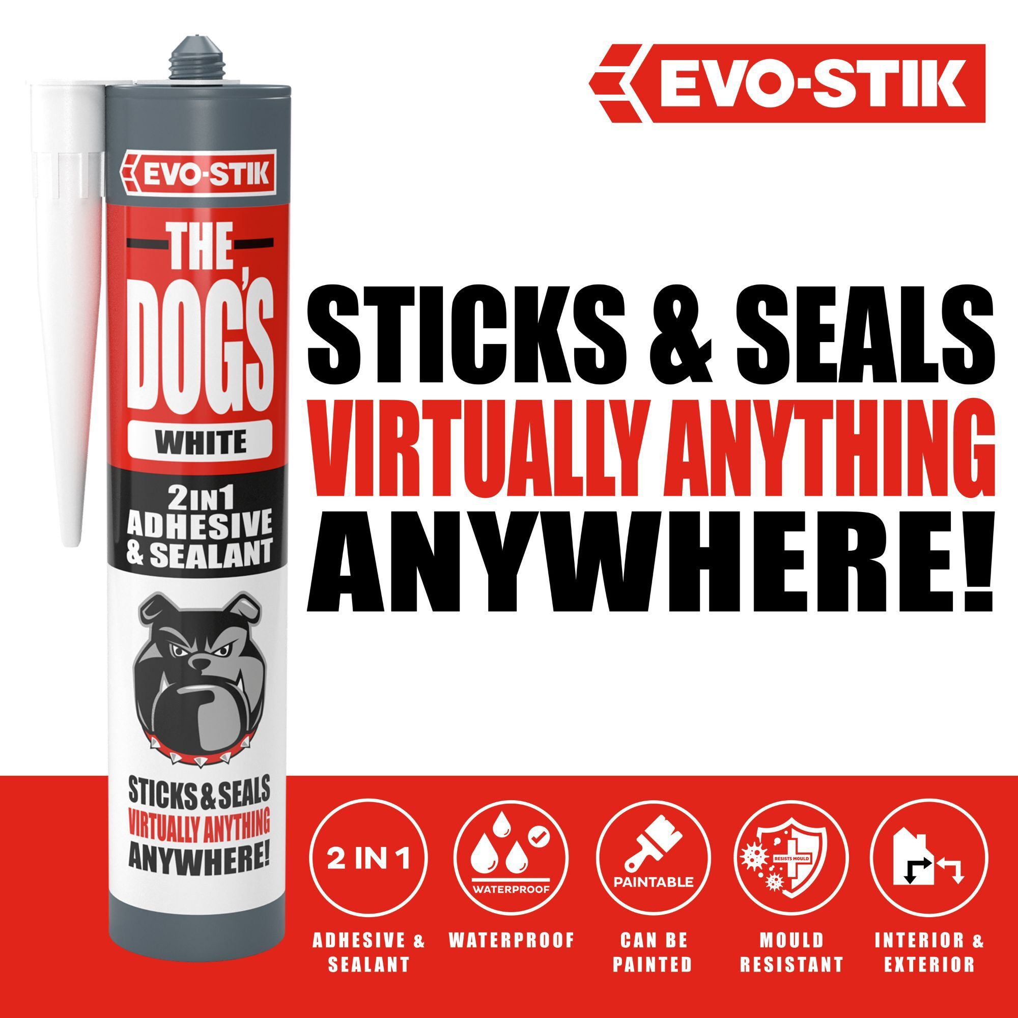 Evo-Stik The Dog's White Weatherproof Skirting board Grab adhesive & sealant, Volume 290ml