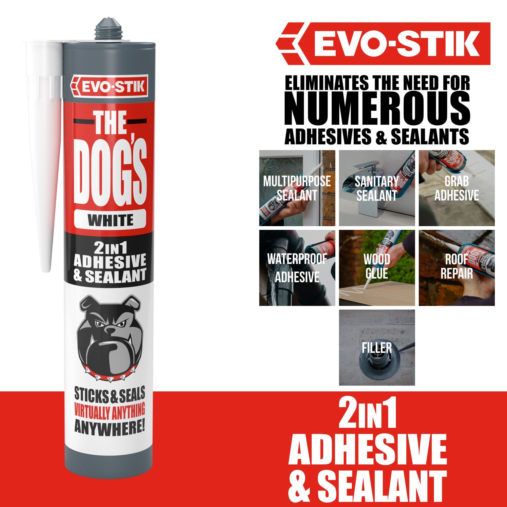 Evo-Stik The Dog's White Weatherproof Skirting board Grab adhesive & sealant, Volume 290ml