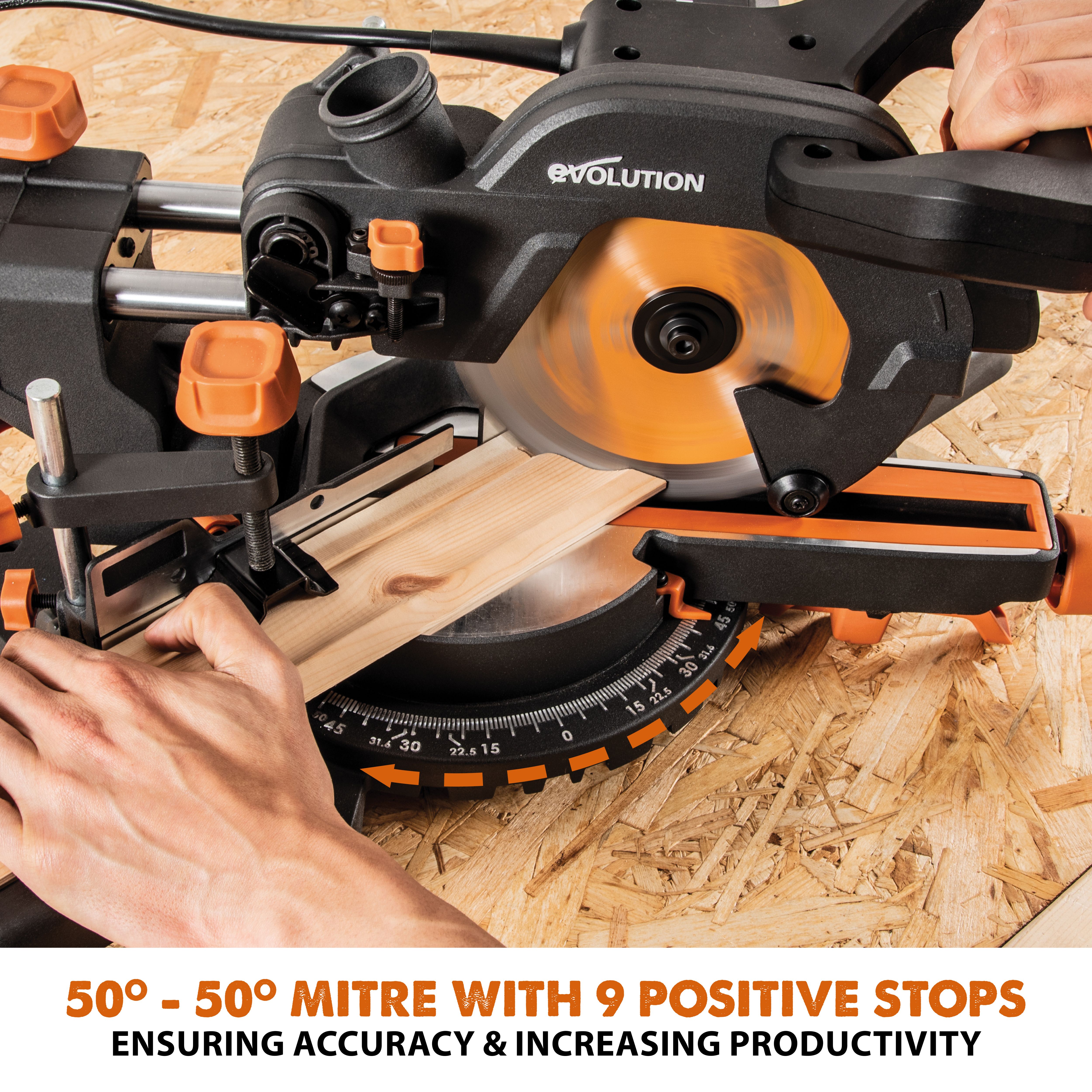 Evolution 1200W 230-240V 185mm Corded Sliding mitre saw R185SMS+