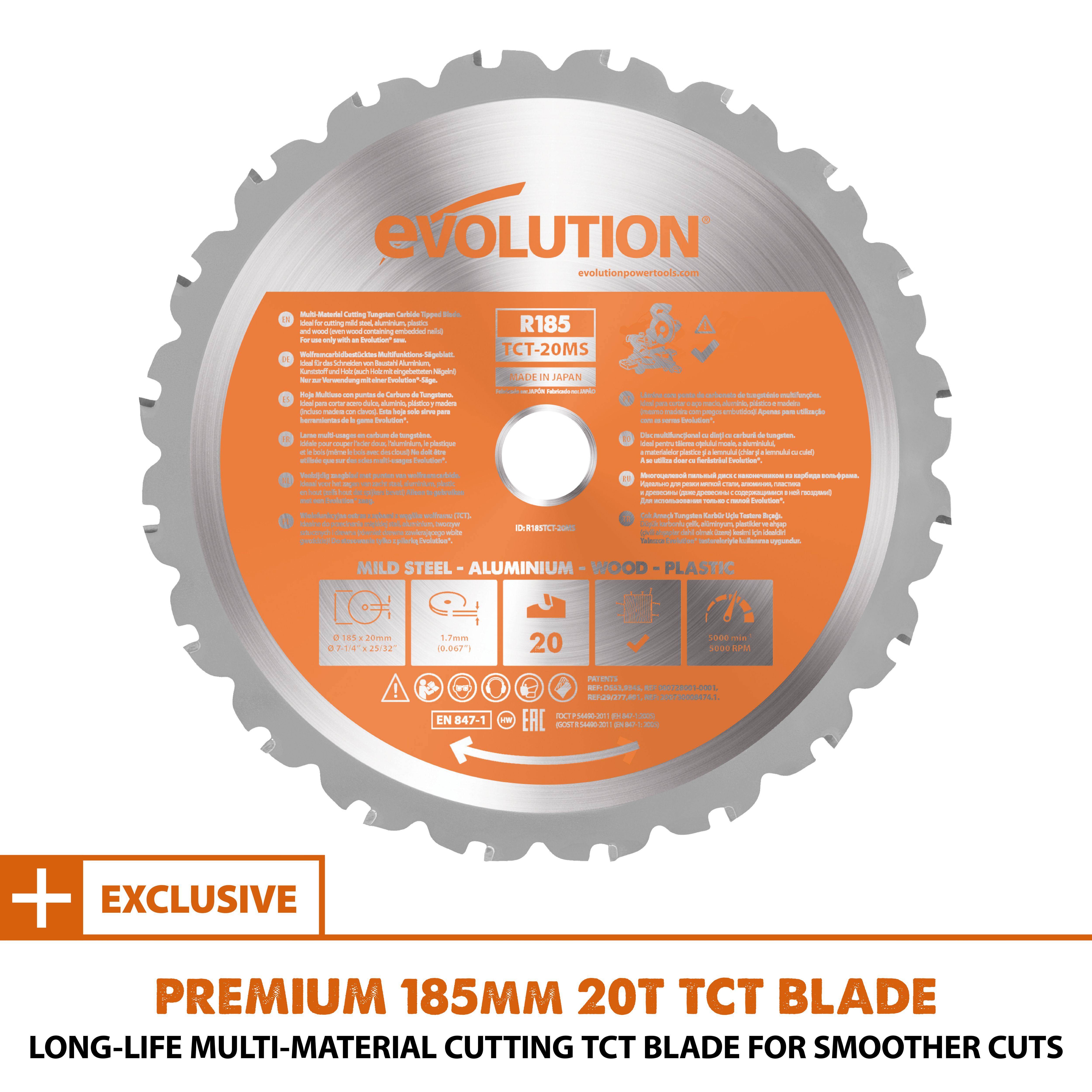 Evolution 1200W 230-240V 185mm Corded Sliding mitre saw R185SMS+