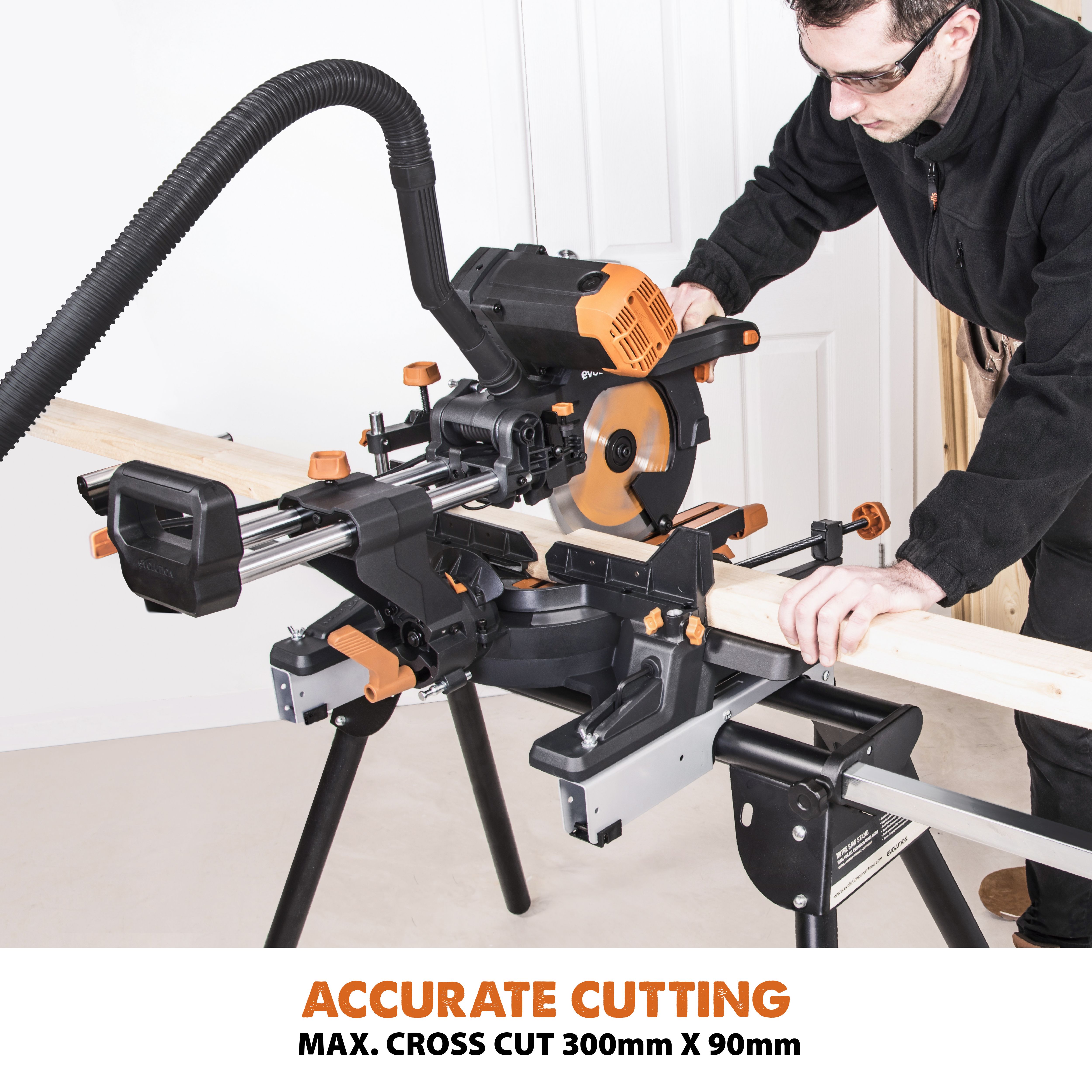 Evolution 2000W 230-240V 255mm Corded Sliding double compound mitre saw R255SMS+