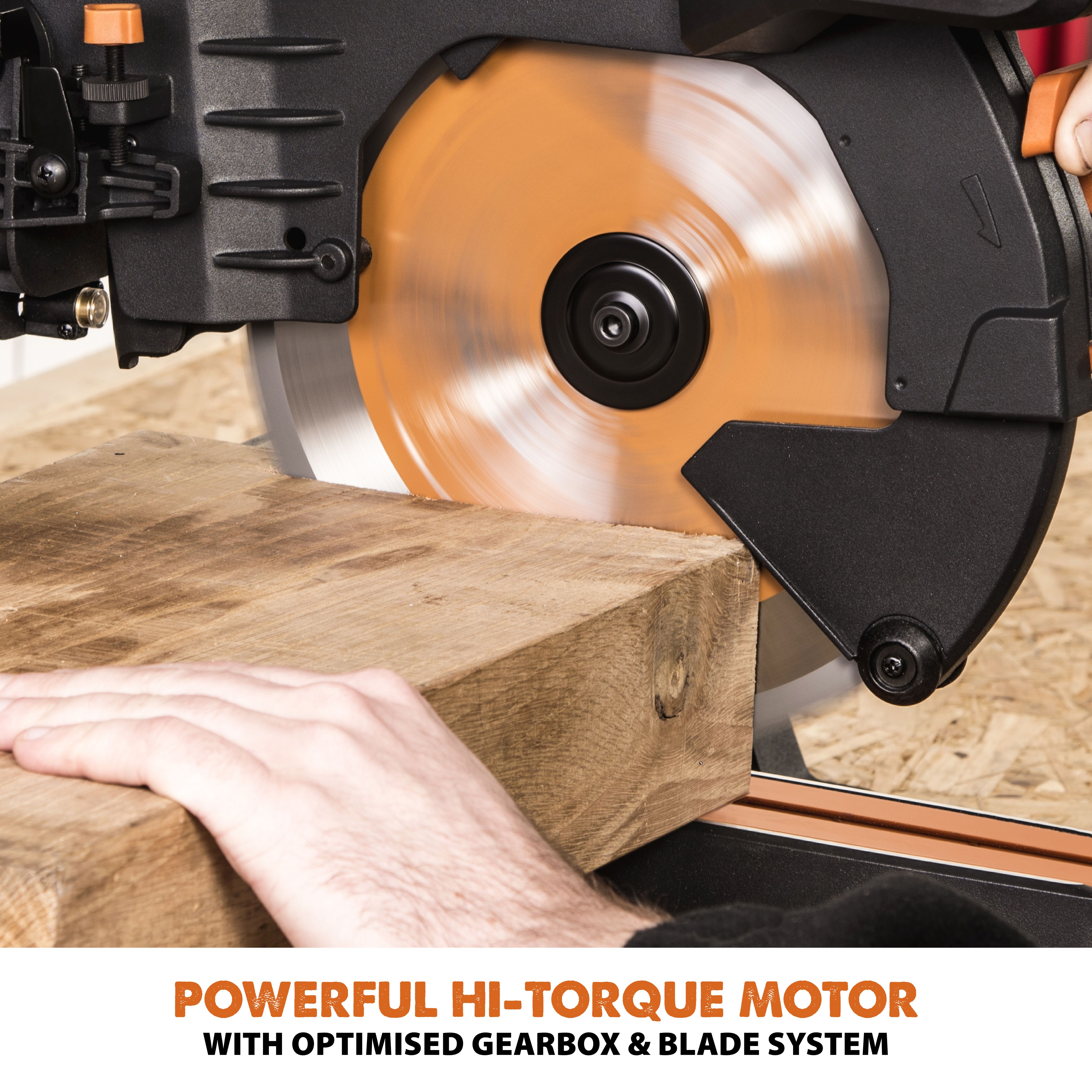 Evolution 2000W 230-240V 255mm Corded Sliding double compound mitre saw R255SMS+