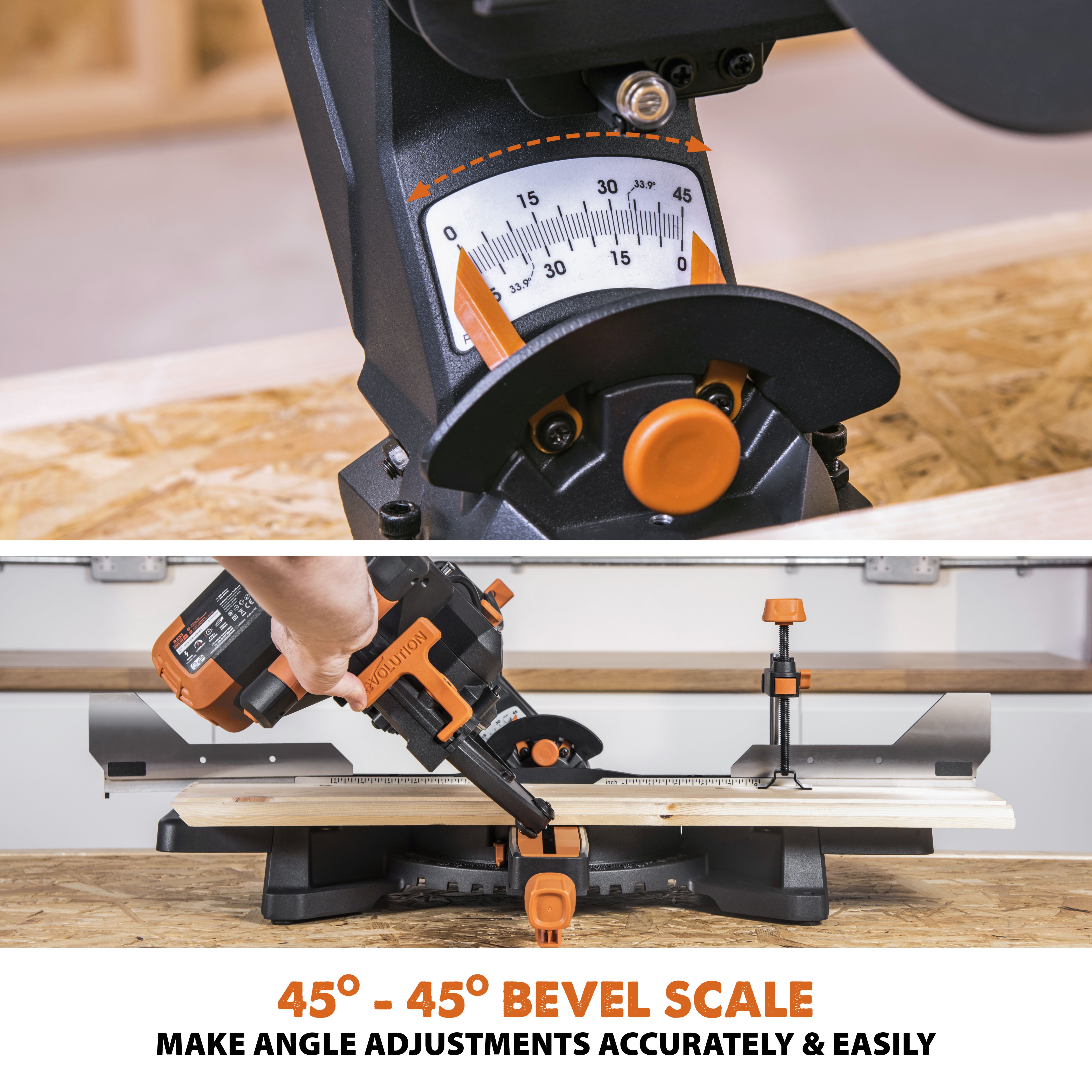 Evolution 2000W 230-240V 255mm Corded Sliding double compound mitre saw R255SMS+