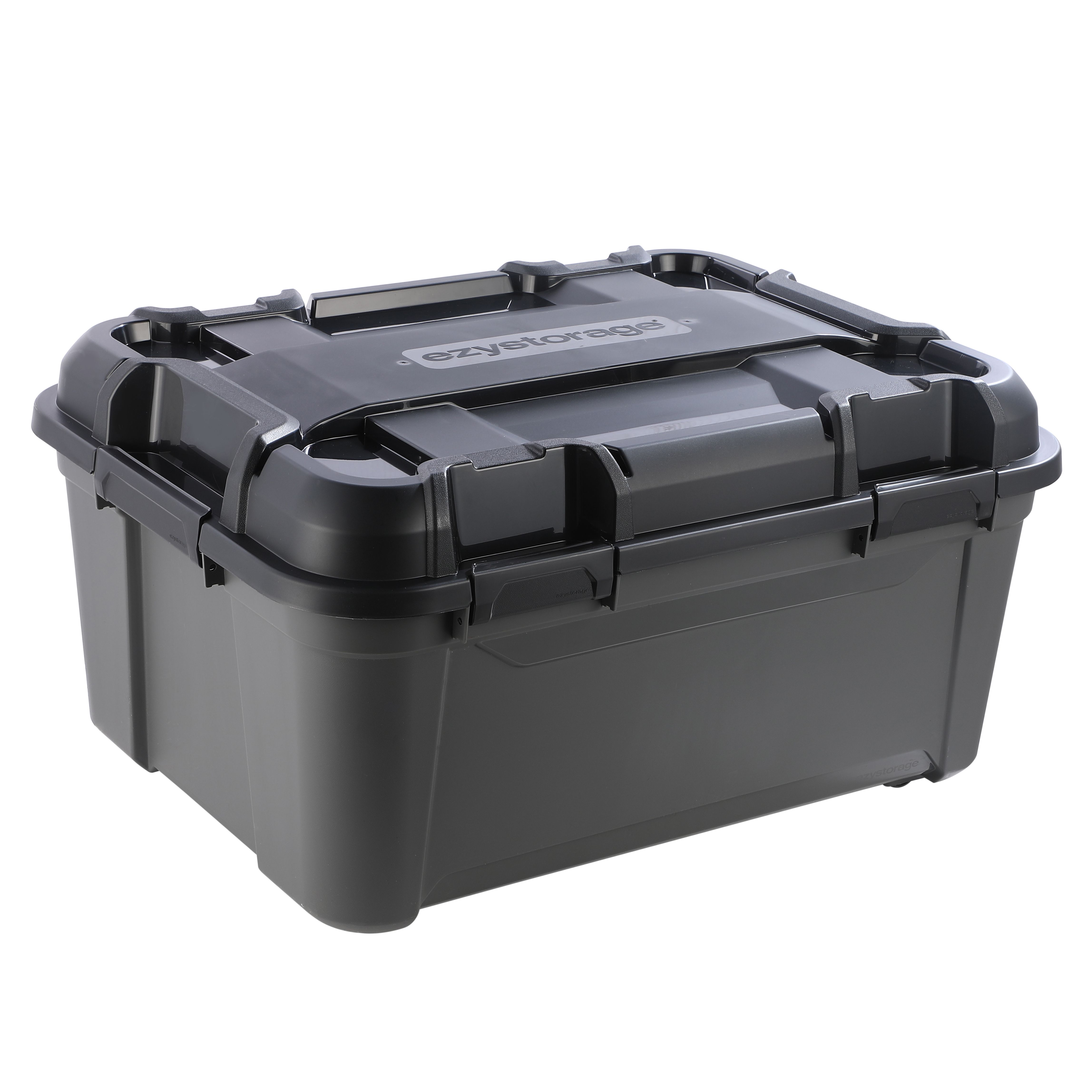 Ezy Storage Bunker tough Heavy duty Black 120L XL Plastic Stackable Wheeled Storage box with Lid
