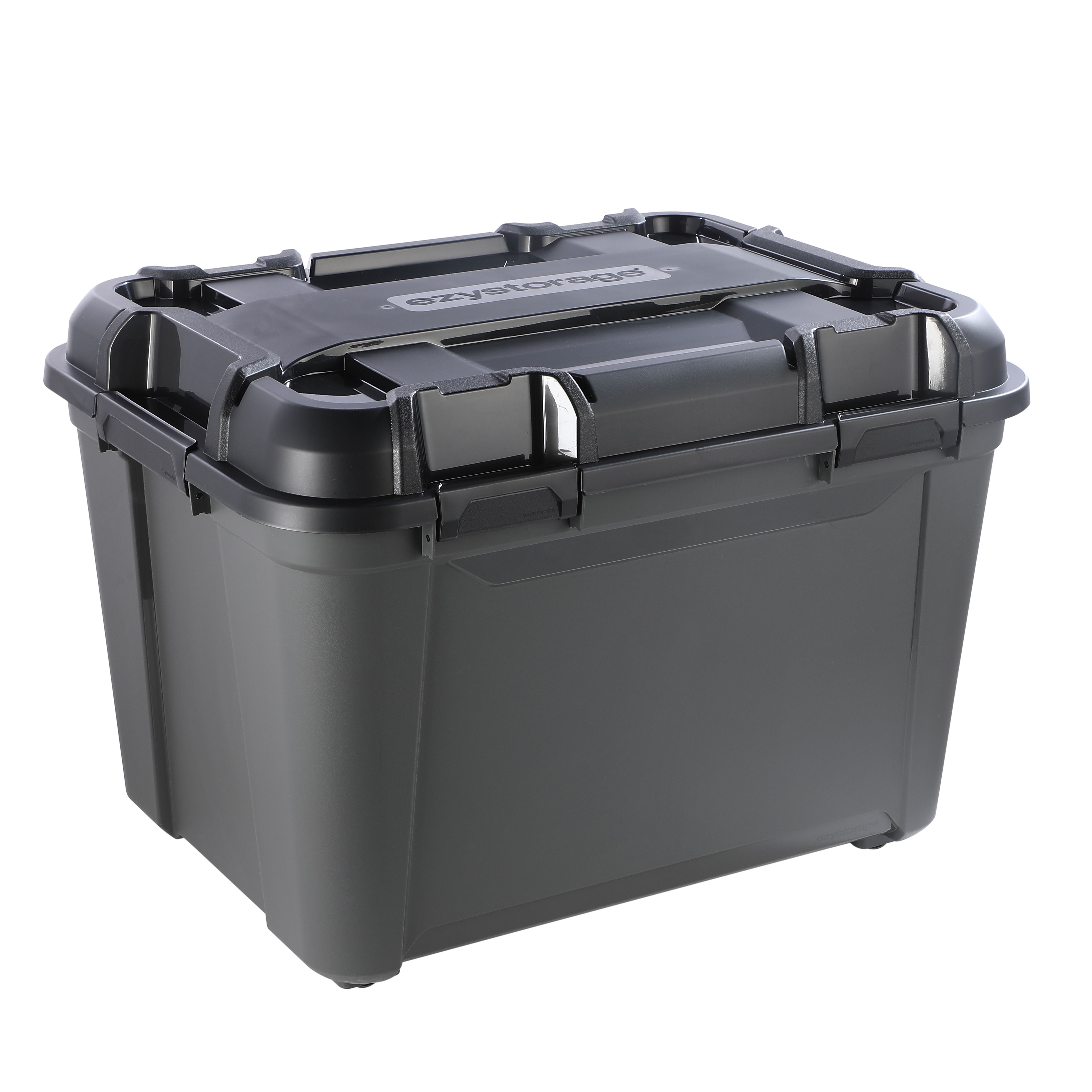 Ezy Storage Bunker tough Heavy duty Black 160L XXL Plastic Stackable Wheeled Storage box with Lid