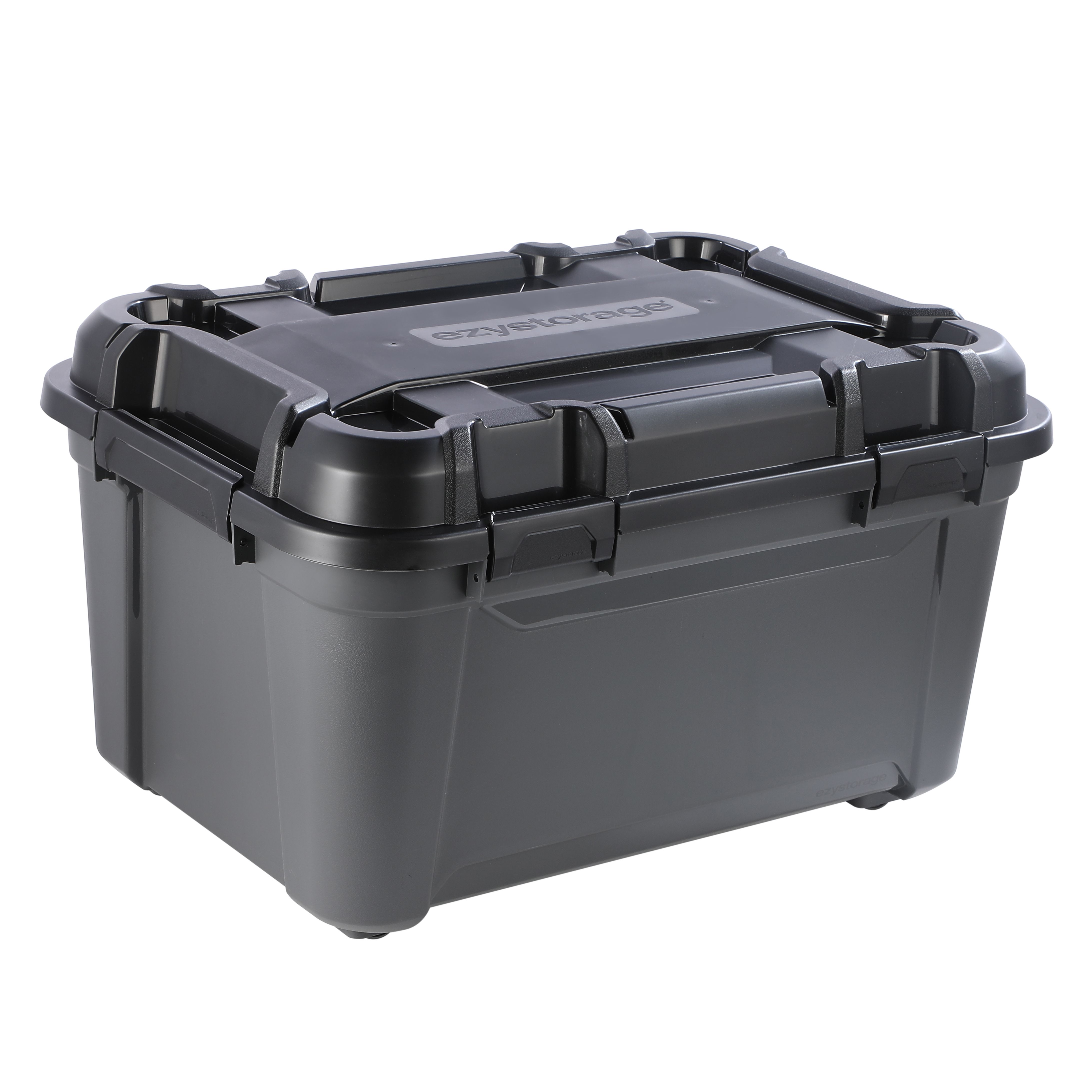 Ezy Storage Bunker tough Heavy duty Black 80L Large Plastic Stackable Wheeled Storage box with Lid