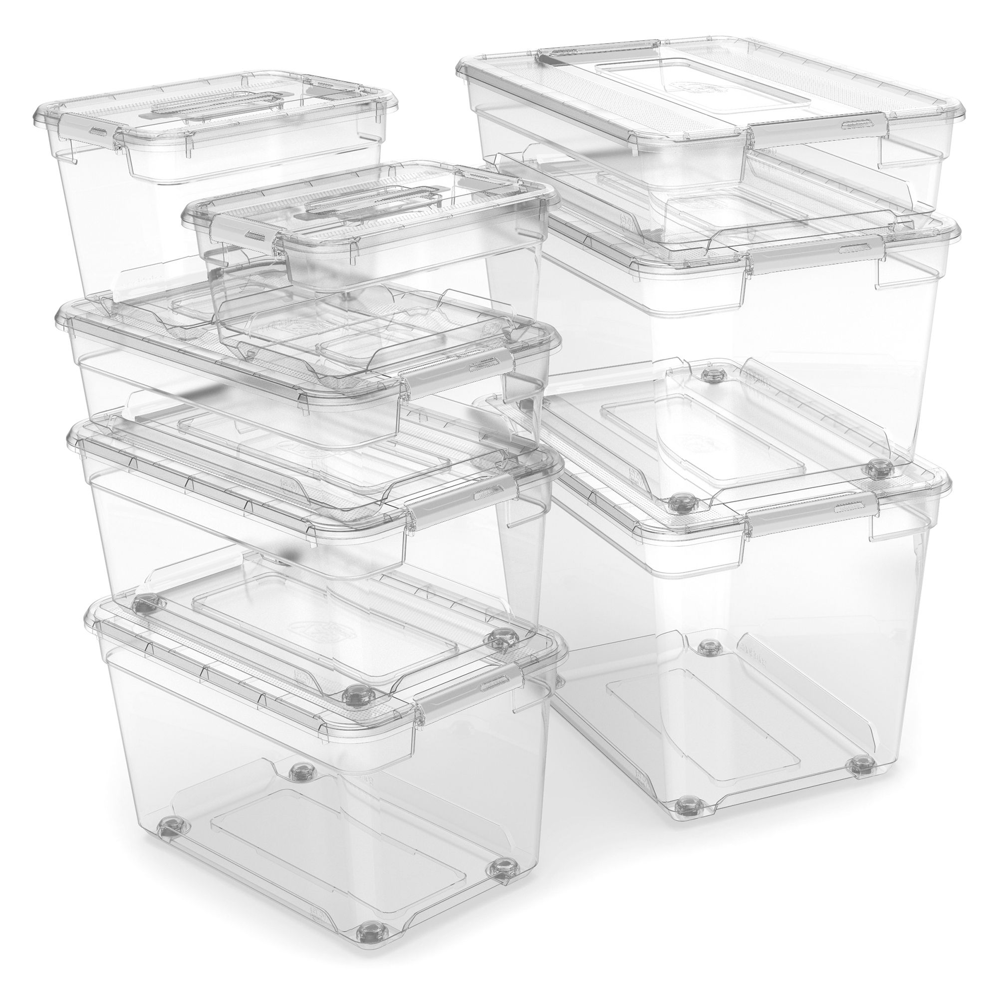 Homz 60 Quart Underbed Storage Container Bins with Latching Lid, Clear