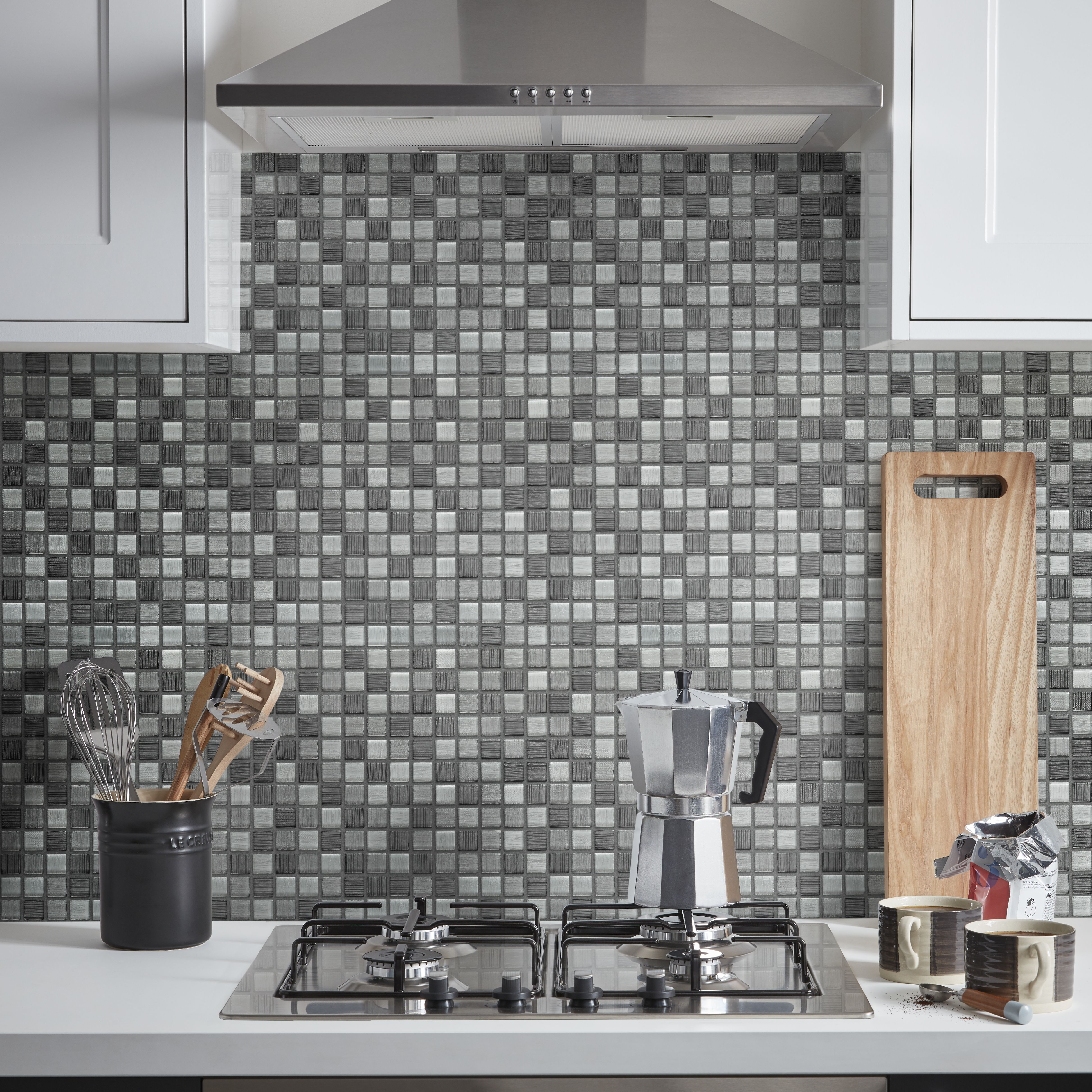 Faros Grey Glass effect Plain Glass Mosaic tile sheets, (L)300mm (W ...