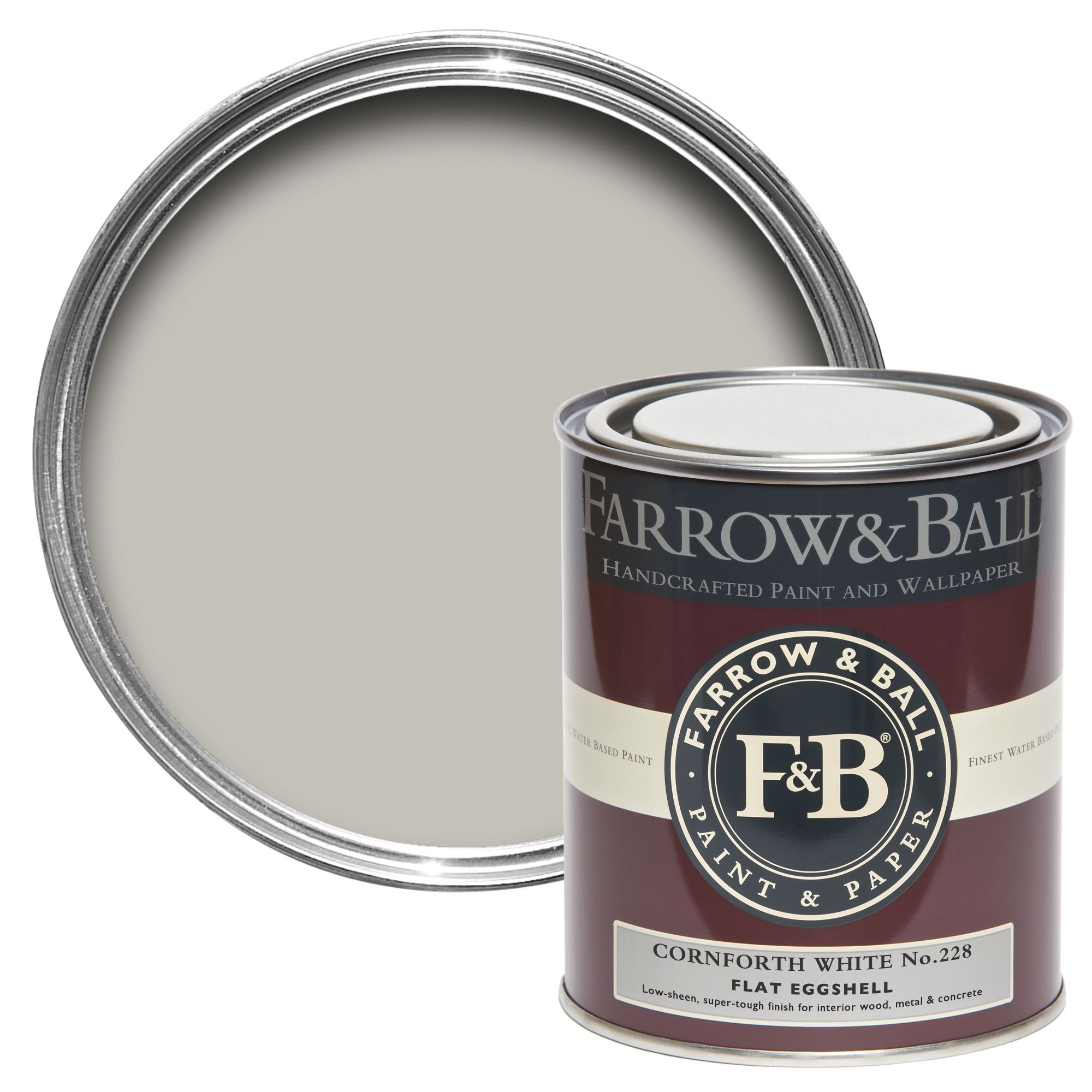 Farrow & Ball Cornforth White No.228 Flat eggshell Topcoat Paint, 750ml Tin
