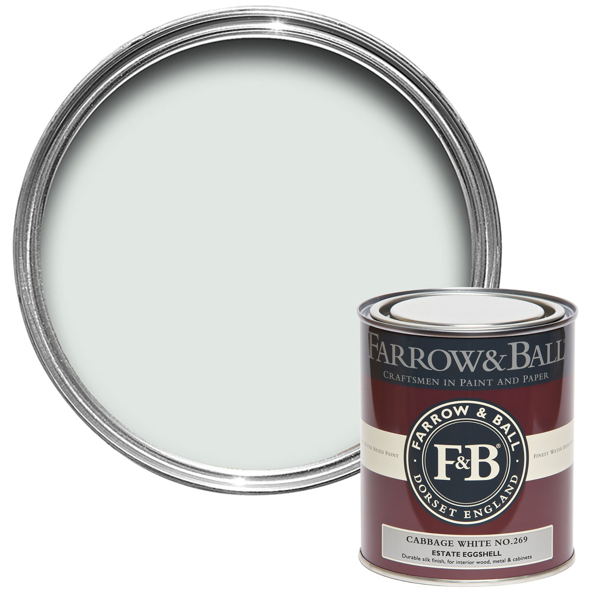 Farrow & Ball Estate Cabbage White No.269 Eggshell Paint, 750ml