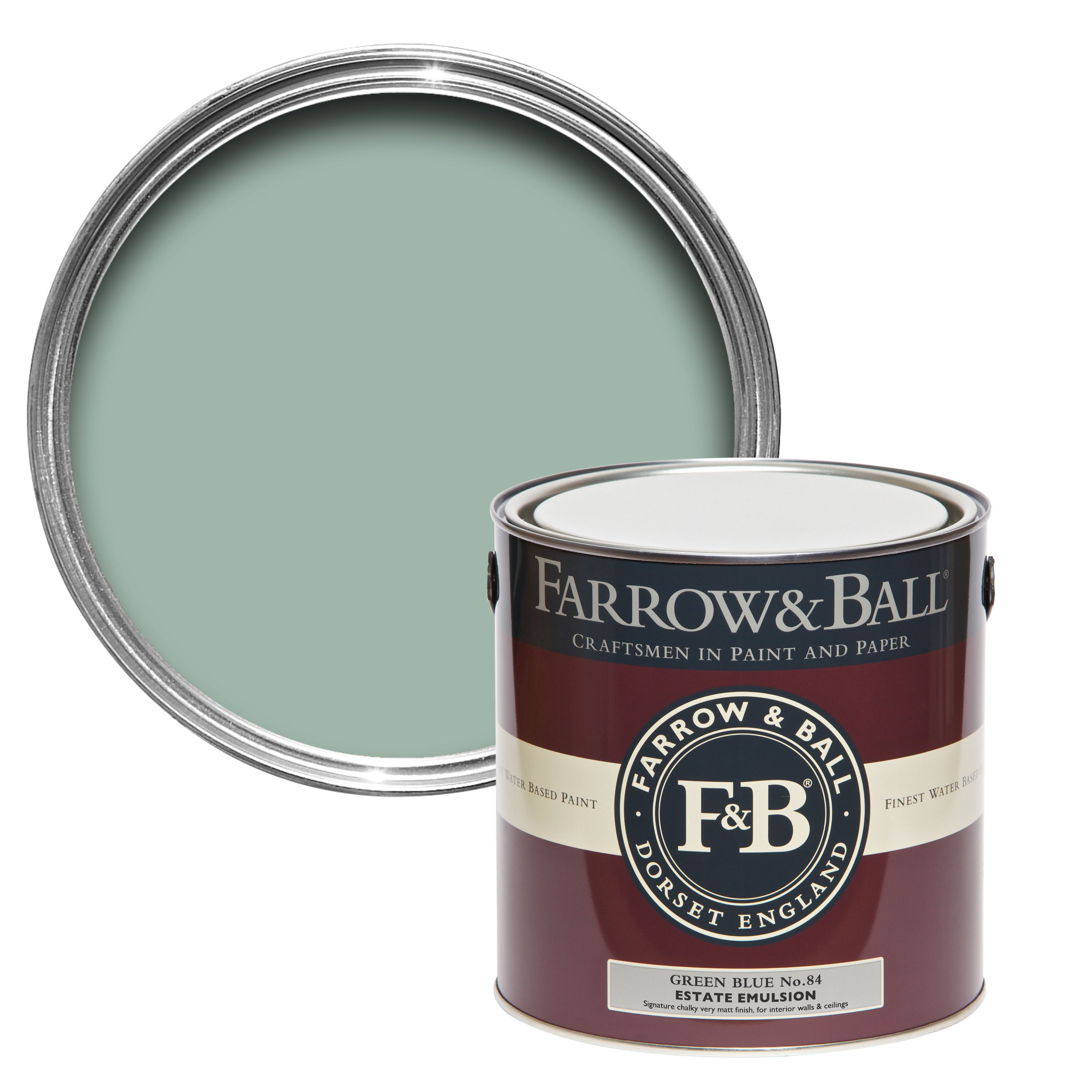 Farrow & Ball Estate Green blue No.84 Matt Emulsion paint, 2.5L Tester pot
