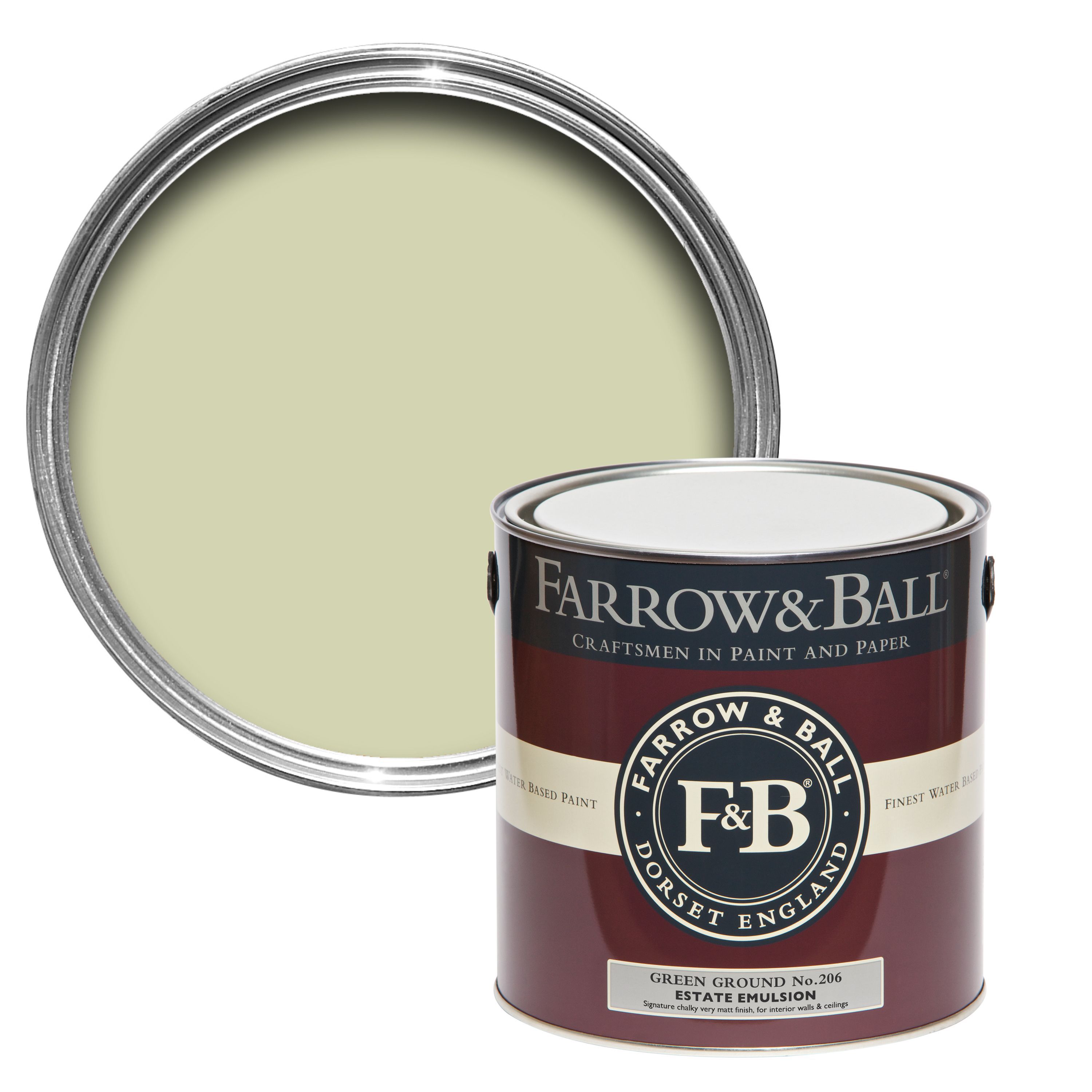 Farrow & Ball Estate Green ground No.206 Matt Emulsion paint, 2.5L Tester pot