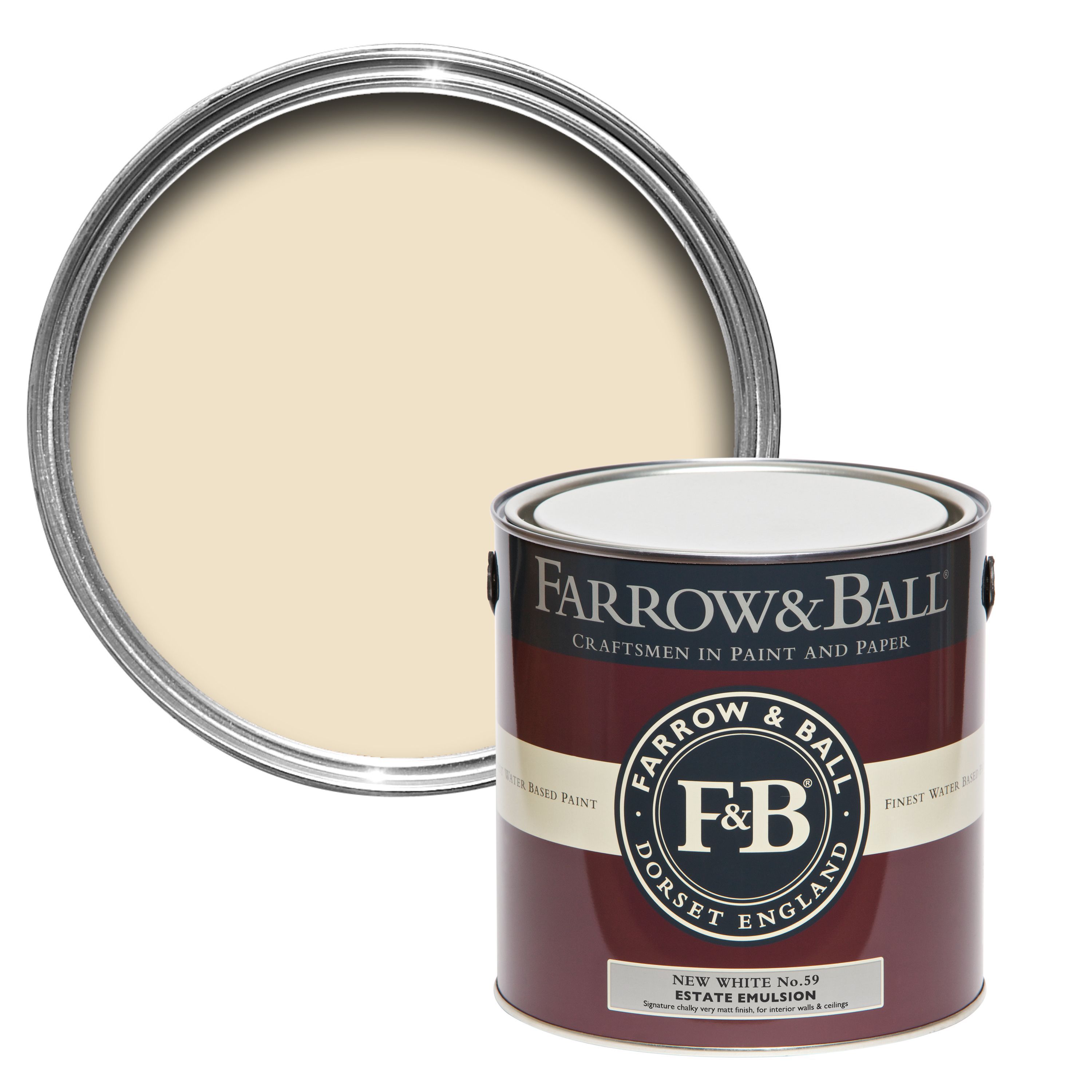 Farrow & Ball Estate New White No.59 Matt Wall & ceiling Emulsion paint, 2.5L