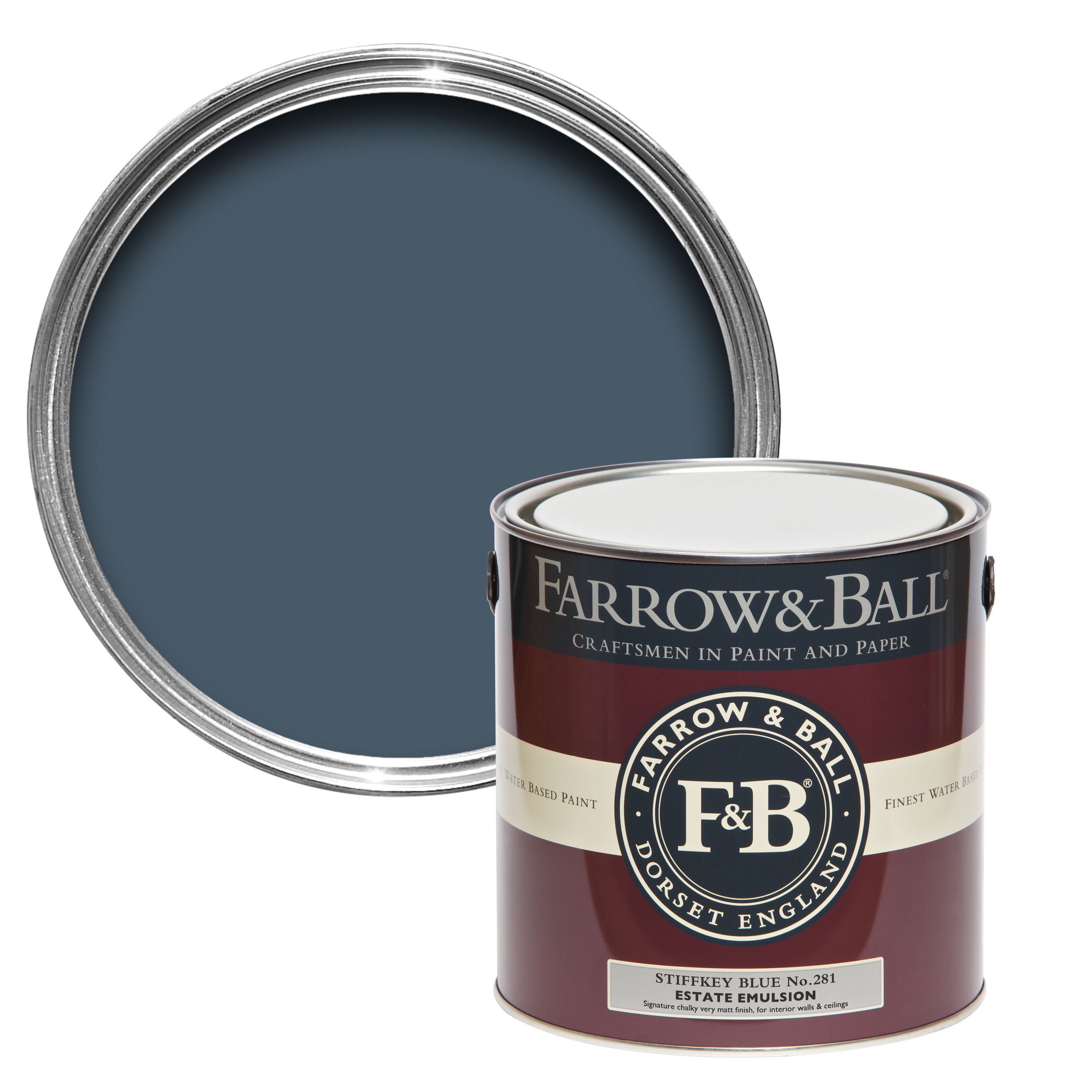 Farrow & Ball Estate Stiffkey blue No.281 Matt Emulsion paint, 2.5L Tester pot