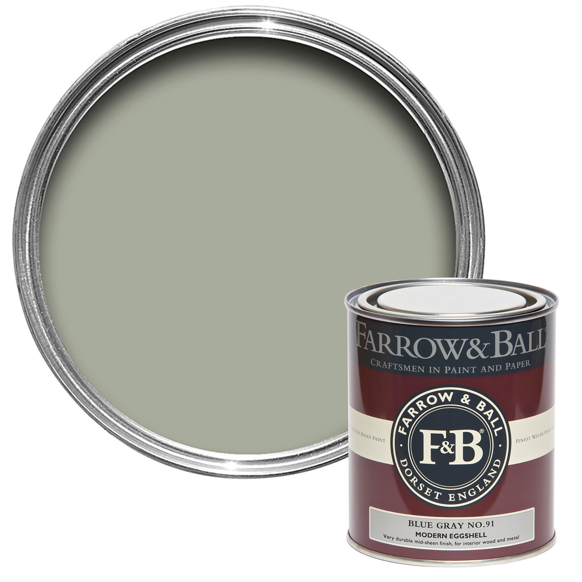 Farrow & Ball Modern Blue Gray No.91 Eggshell Paint, 750ml | DIY At B&Q