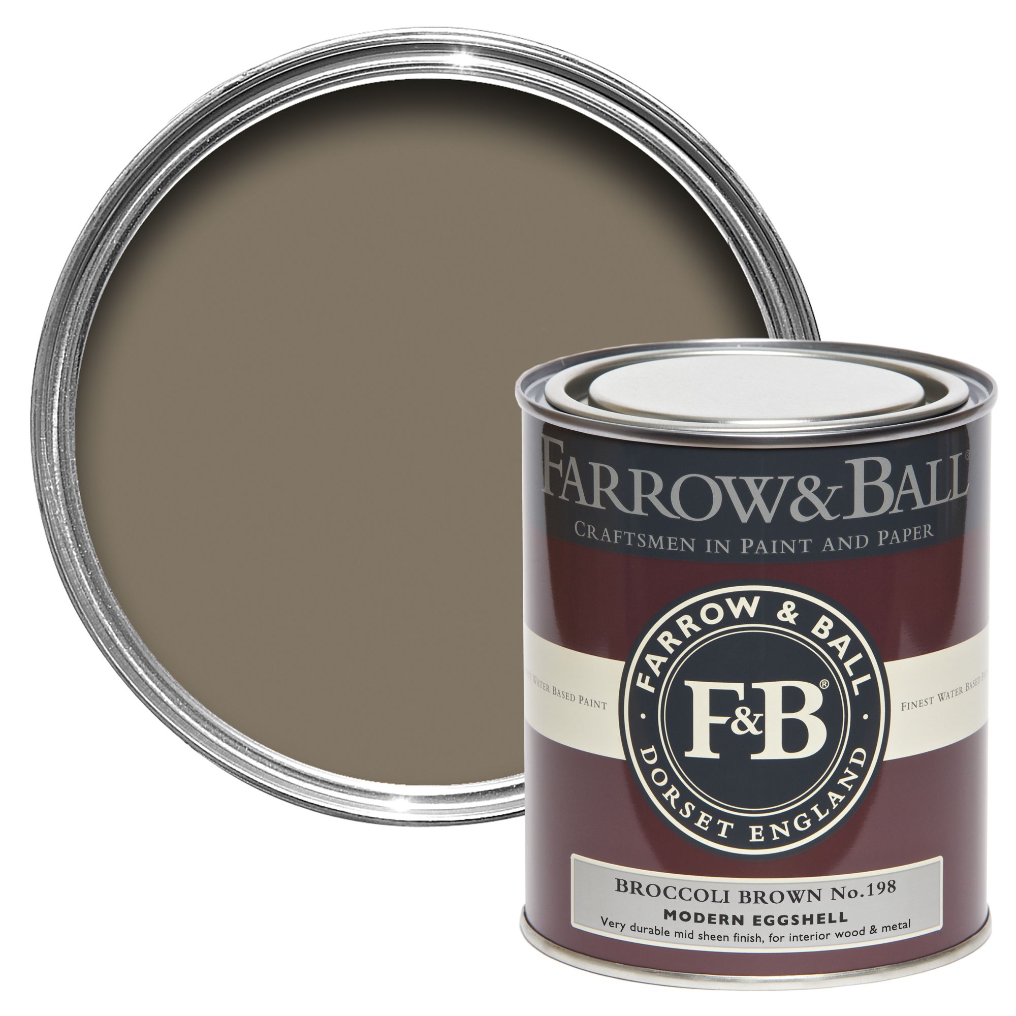 Farrow & Ball Modern Broccoli Brown No.198 Eggshell Metal & wood paint, 750ml